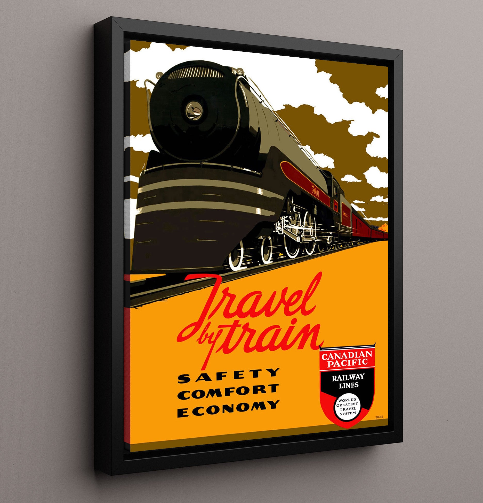 Canada Travel by Train Vintage Travel Print 16x20 Framed Canvas travel wall art print