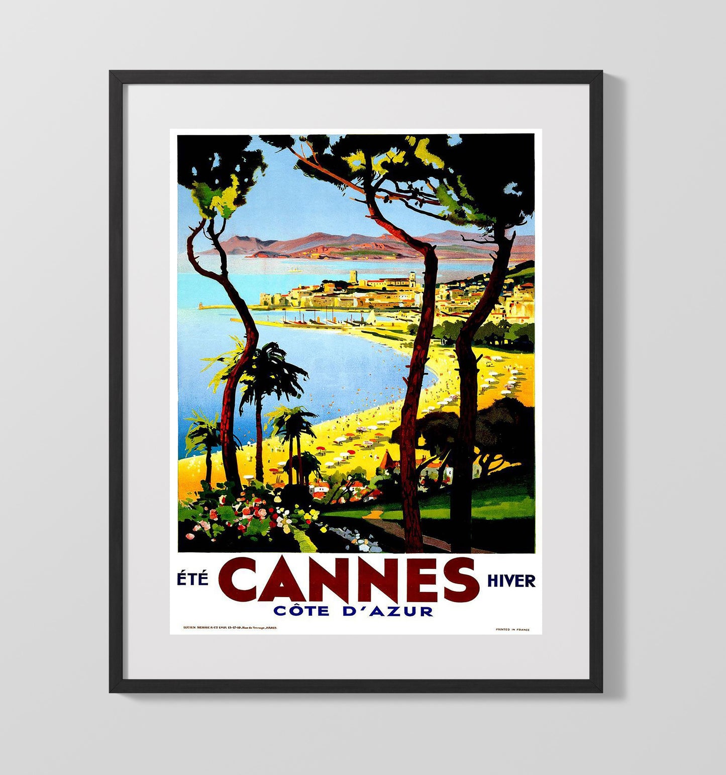 Cannes Cote dAzur Vintage Travel Print 16x20 Gallery Frame travel wall art print