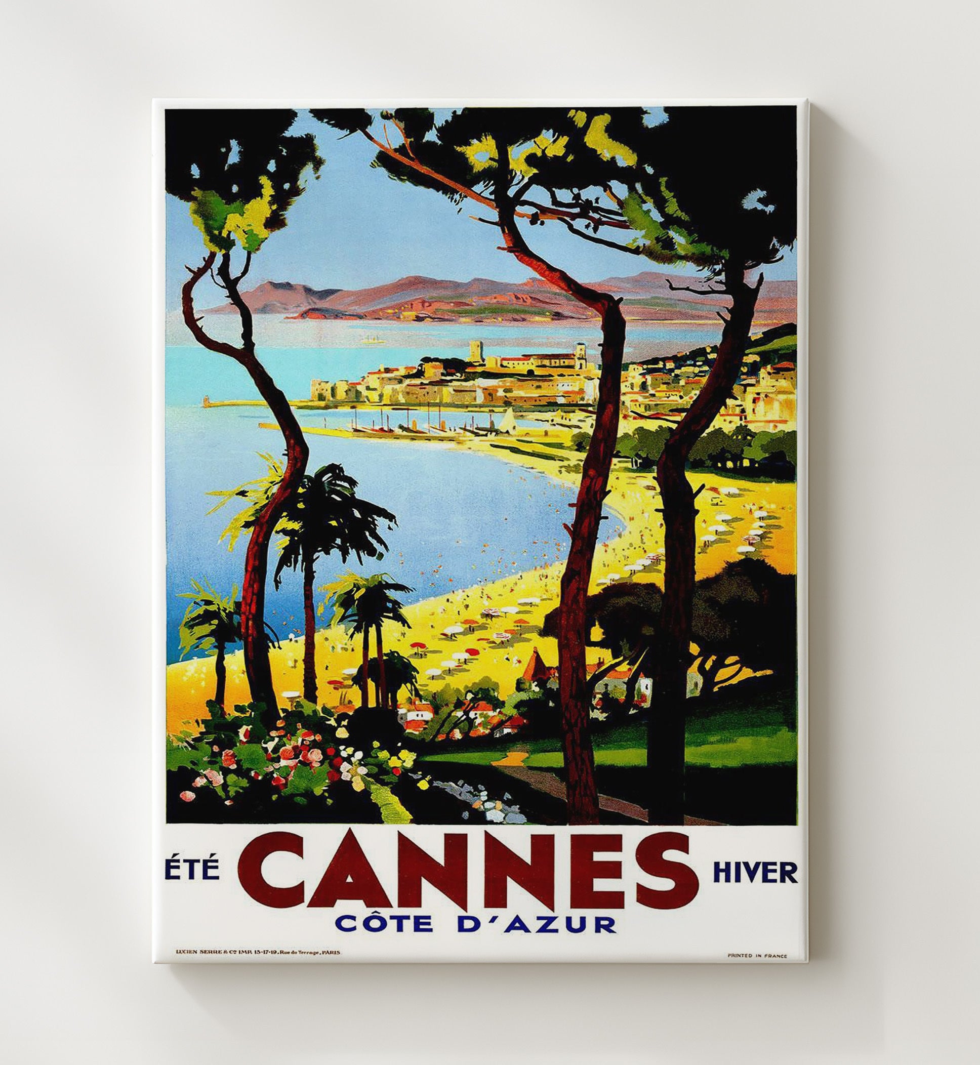 Cannes Cote dAzur Vintage Travel Print 20x24 Canvas travel wall art print