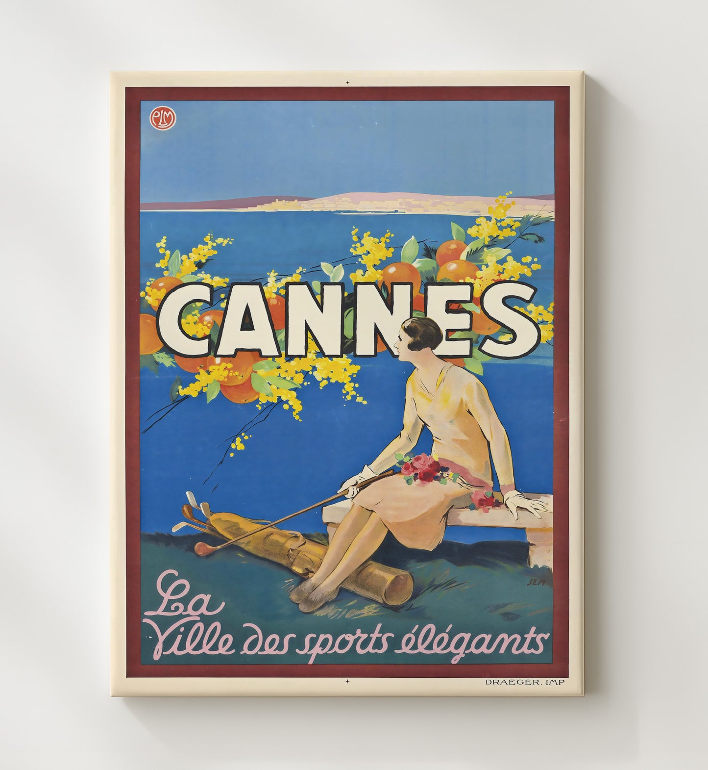 Cannes Sports Elegants Vintage Travel Print 20x24 Canvas travel wall art print