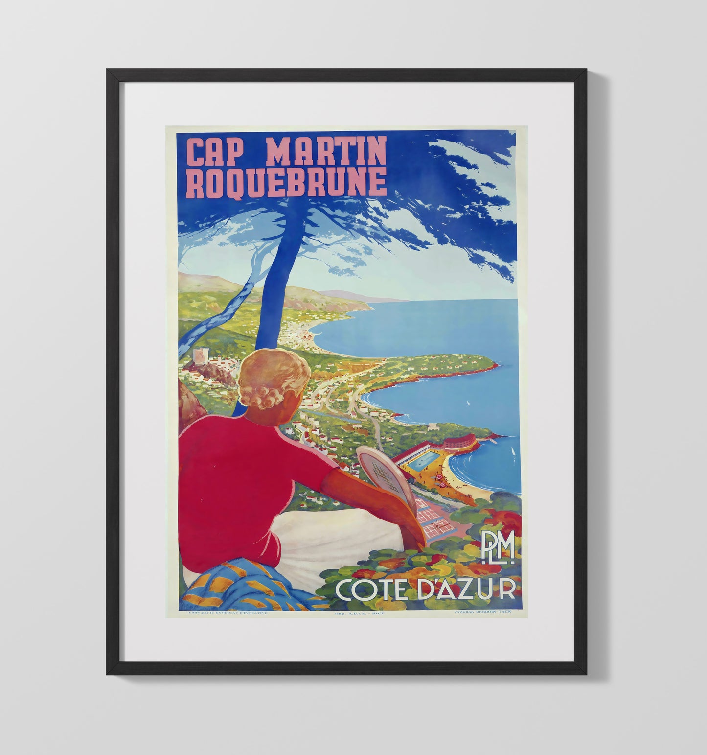 Cap Martin Roquebrune Cote dAzur Vintage Travel Print 16x20 Gallery Frame travel wall art print