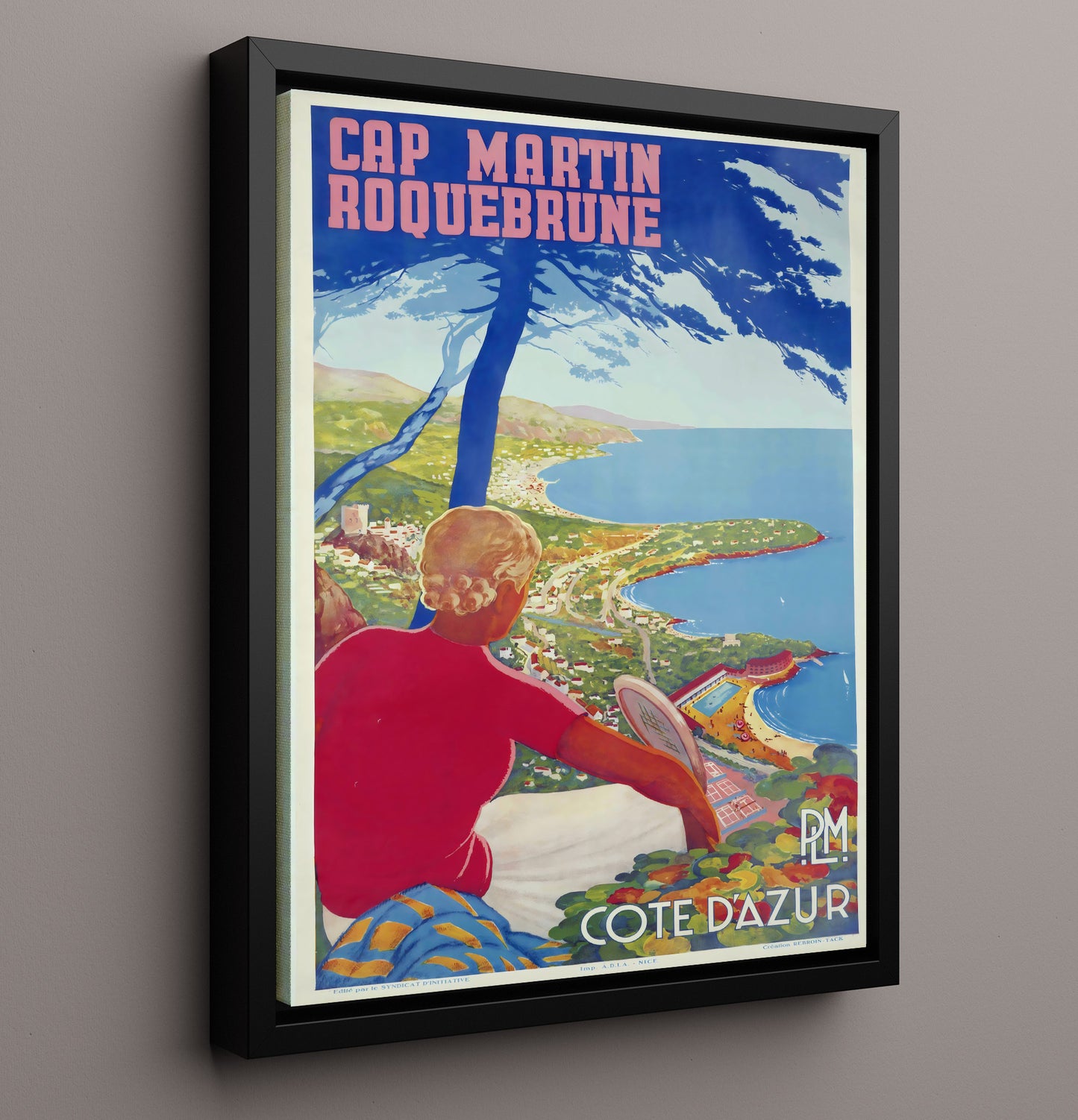 Cap Martin Roquebrune Cote dAzur Vintage Travel Print 16x20 Framed Canvas travel wall art print