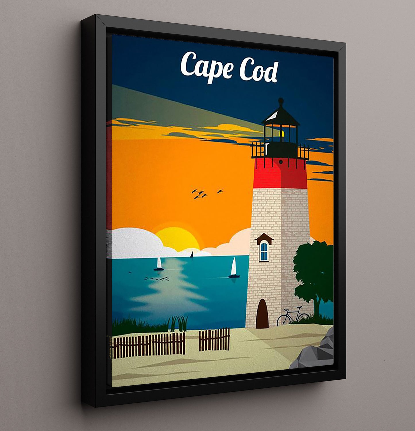 Cape Cod Lighthouse Vintage Travel Print 16x20 Framed Canvas travel wall art print