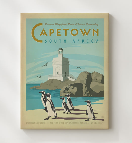 Cape Town Table Mountain and Penguins - Travel - 20x24 Canvas