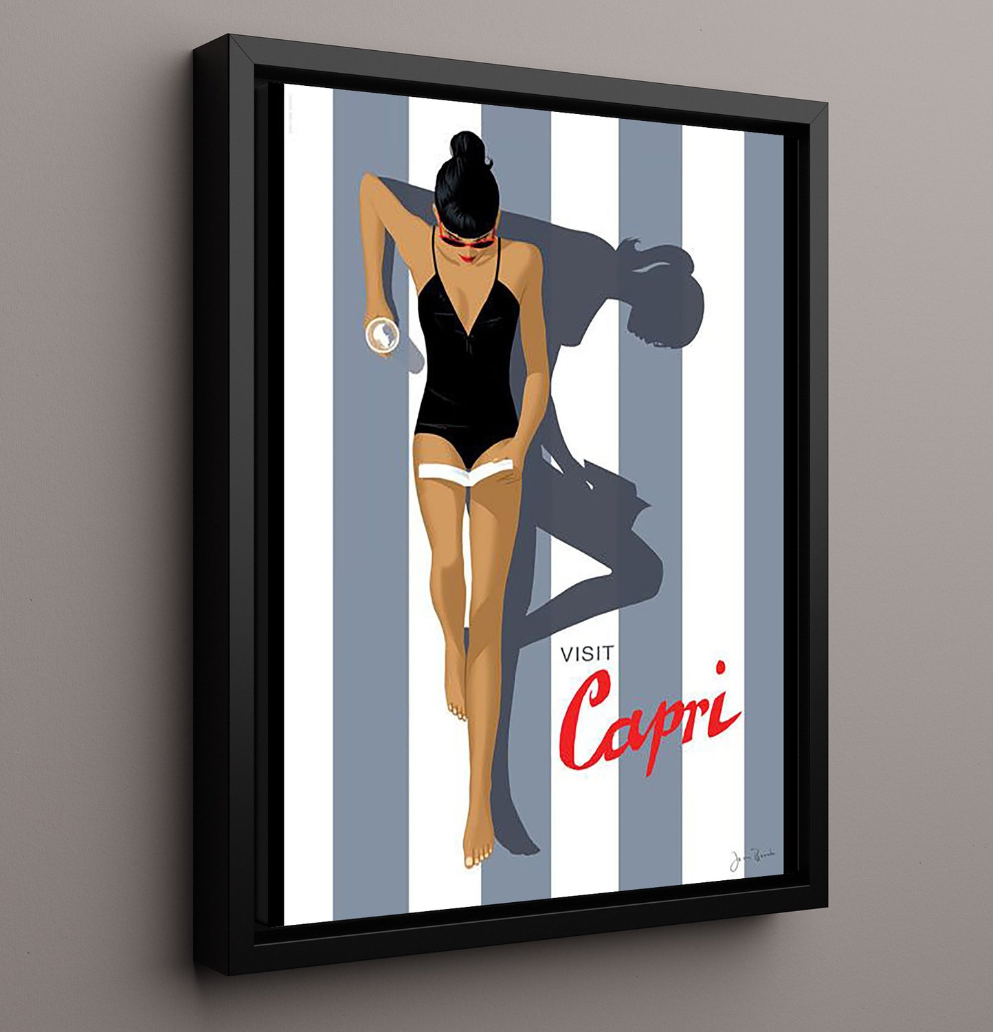 Capri Italy Vintage Travel Print 16x20 Framed Canvas travel wall art print