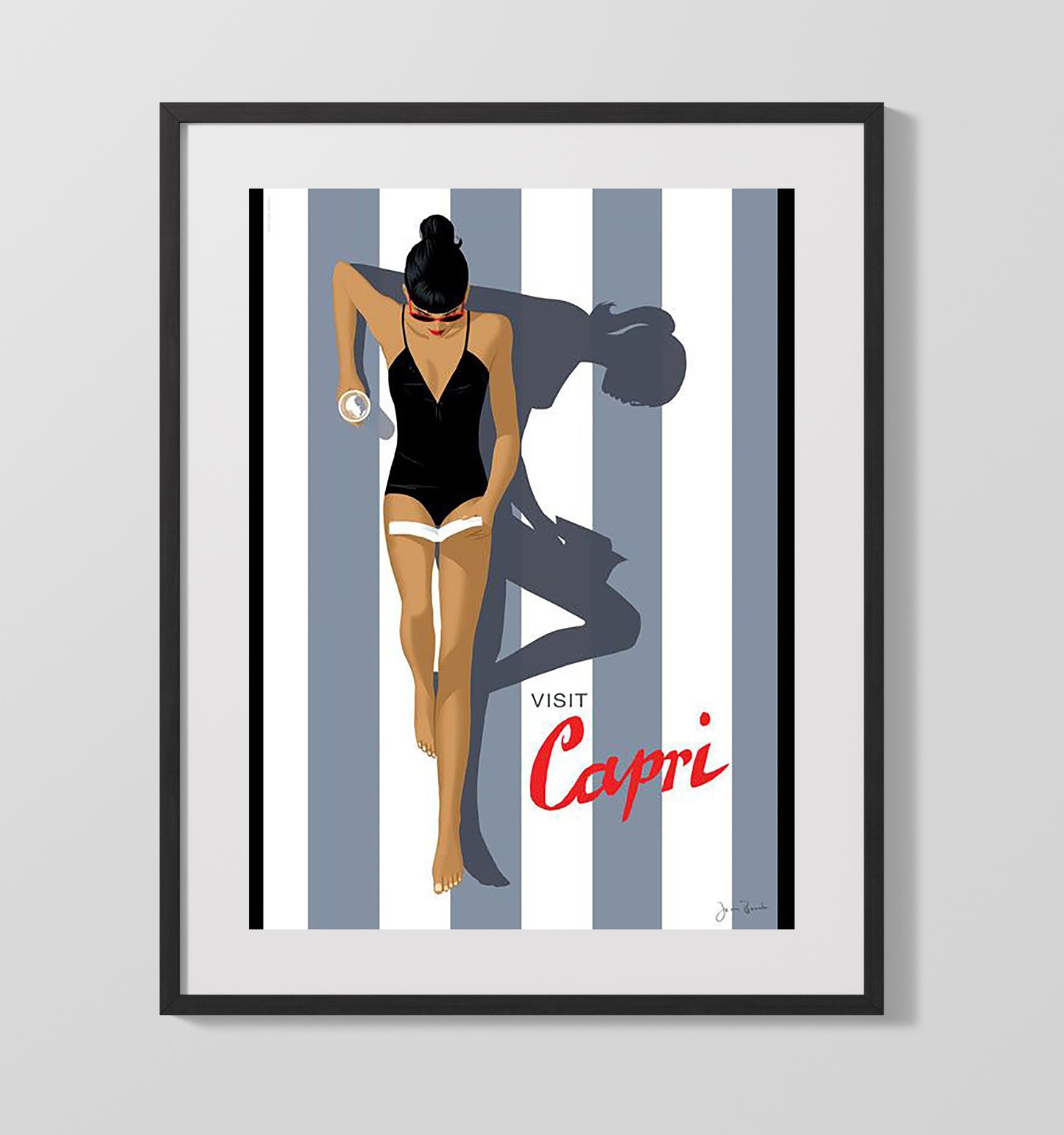 Capri Italy Vintage Travel Print 16x20 Gallery Frame travel wall art print