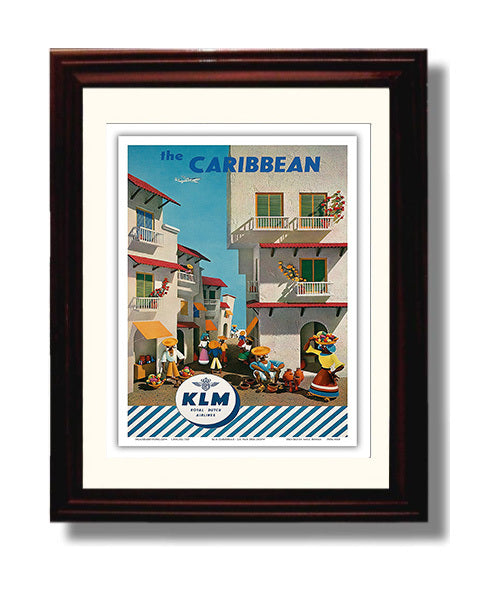 Caribbean Ocean Liner Vintage Travel Print 8x10 Beveled Frame travel wall art print