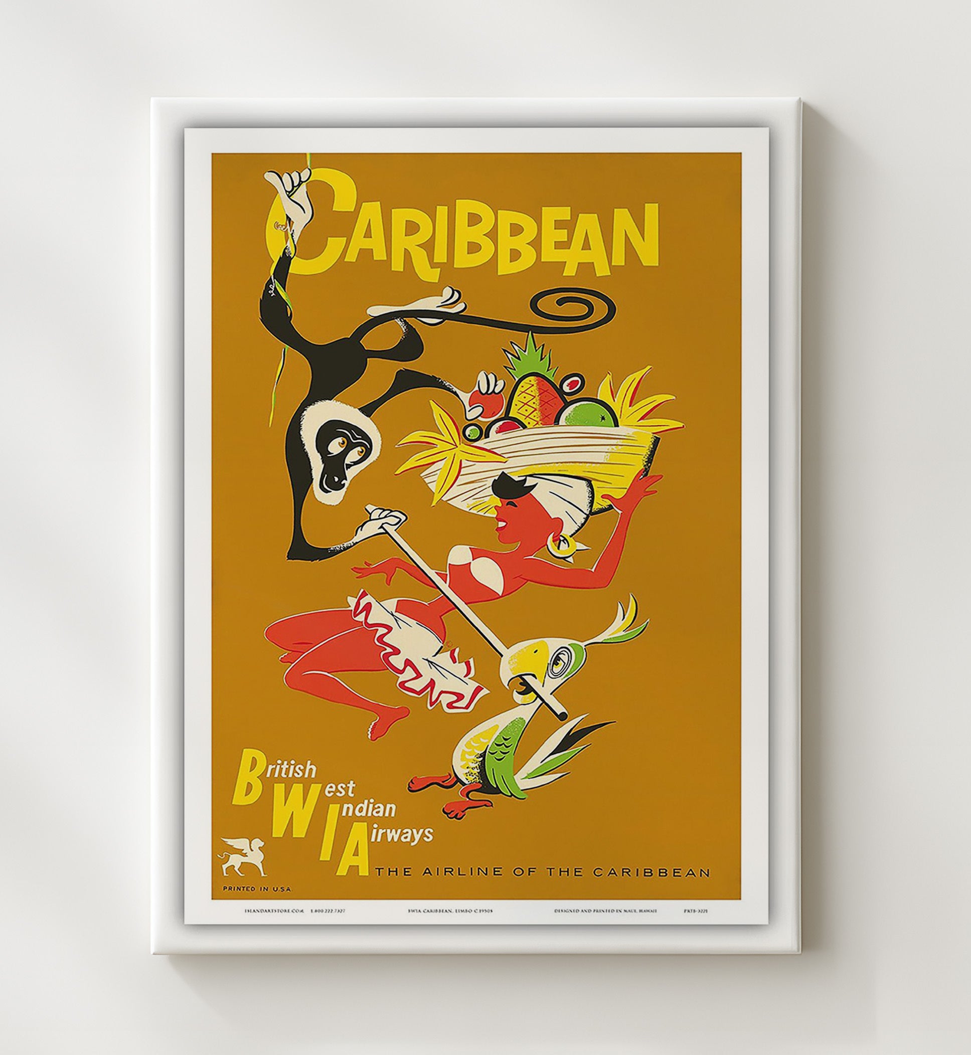 Caribbean Palm Trees and Island Coast Vintage Travel Print 20x24 Canvas travel wall art print