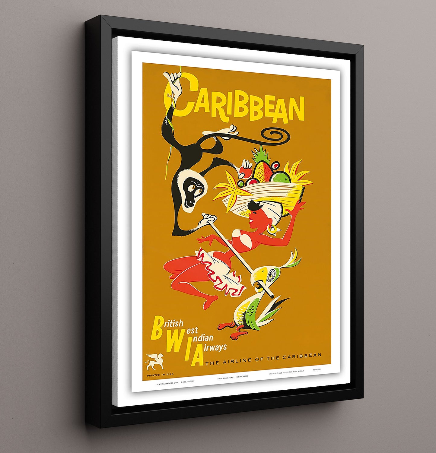 Caribbean Palm Trees and Island Coast Vintage Travel Print 16x20 Framed Canvas travel wall art print