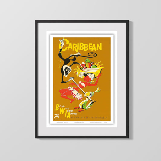 Classic Travel Poster - Caribbean - Palm Trees and Island Coast