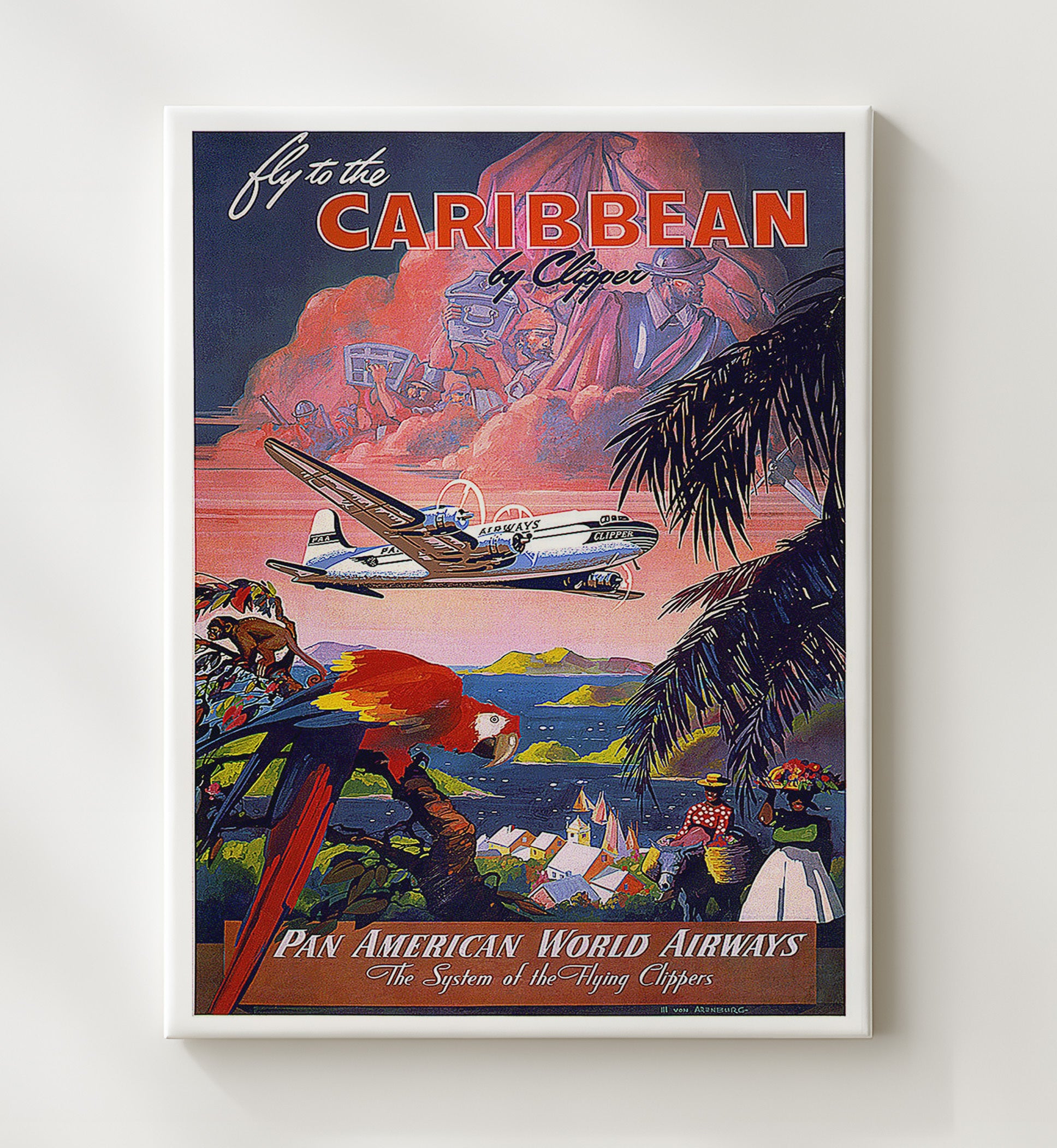 Caribbean PanAm Vintage Travel Print 20x24 Canvas travel wall art print
