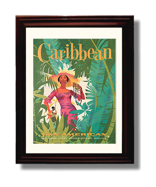 Caribbean Pan Am Vintage Travel Print 8x10 Beveled Frame travel wall art print