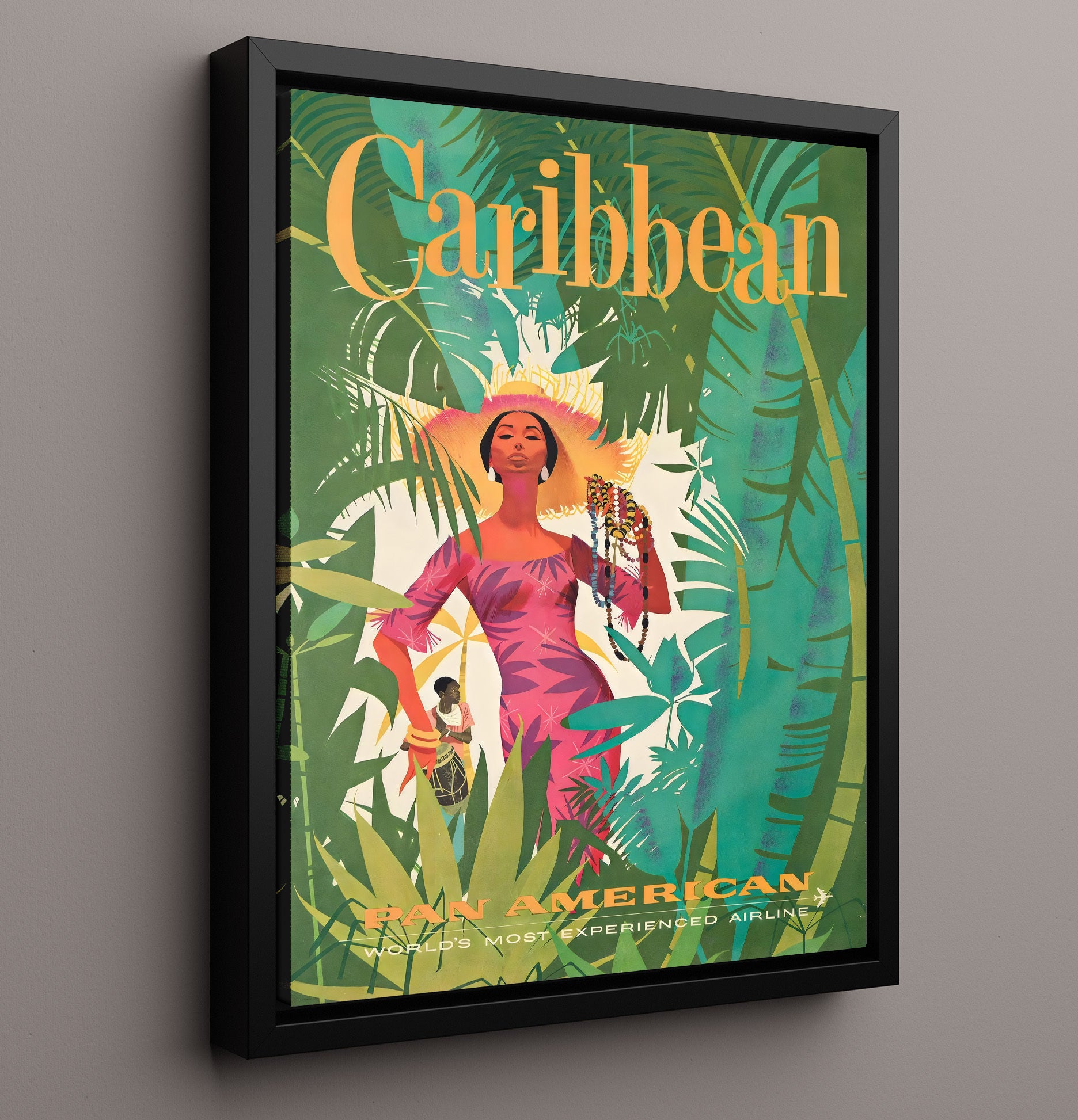 Caribbean Pan Am Vintage Travel Print 16x20 Framed Canvas travel wall art print