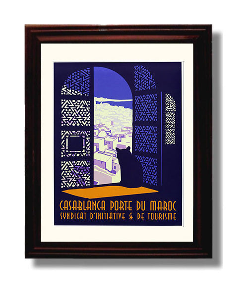 Casablanca Porte du Maroc with Cat Vintage Travel Print 8x10 Beveled Frame travel wall art print