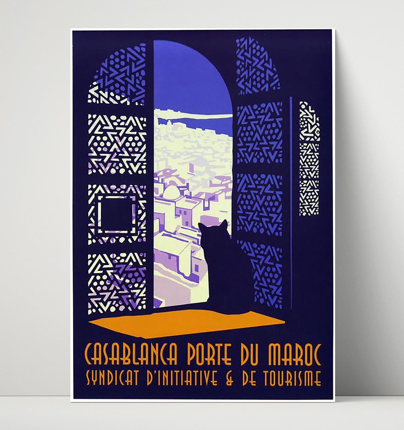 Casablanca Porte du Maroc with Cat Vintage Travel Print 16x20 Unframed Print travel wall art print