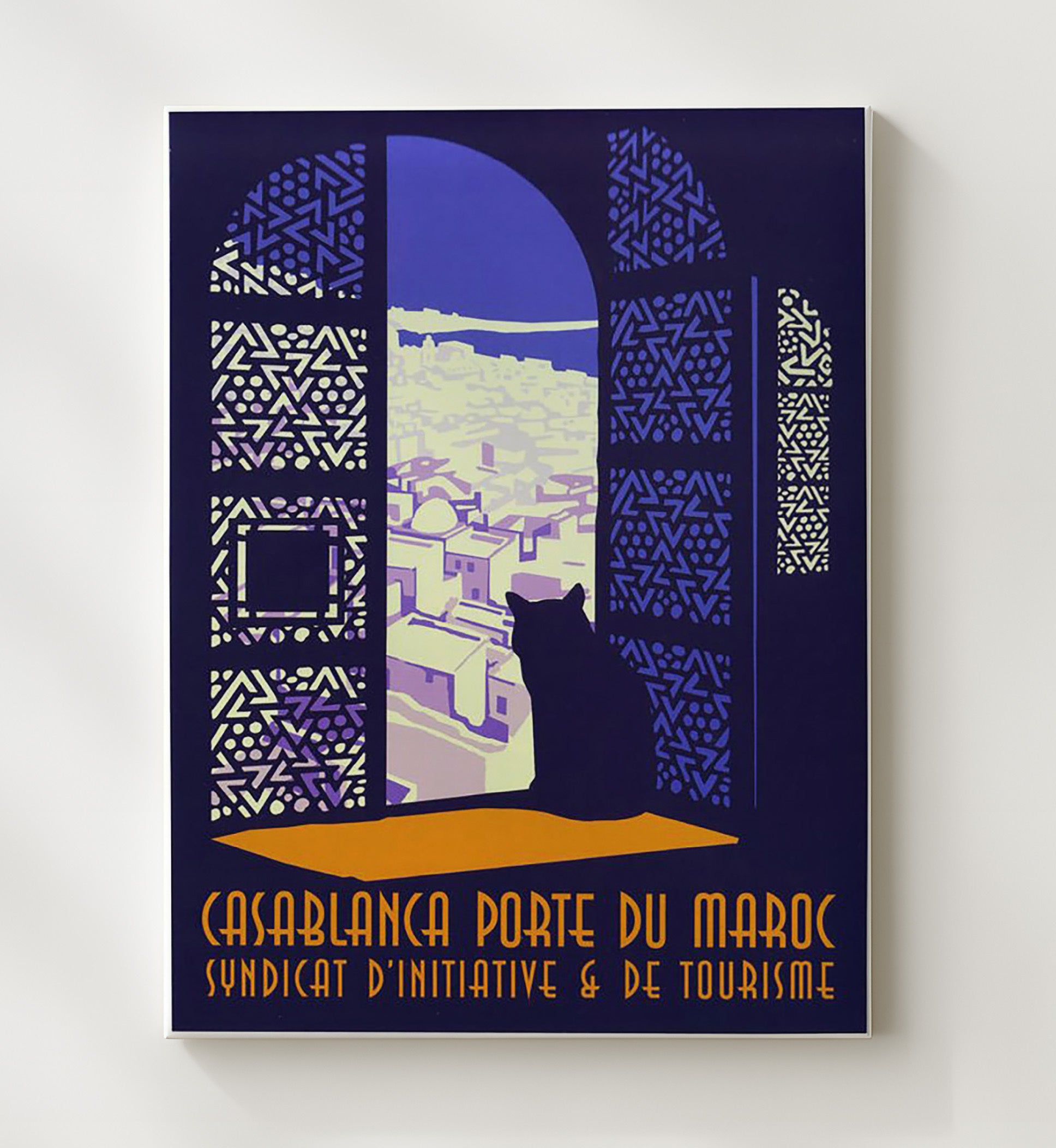 Casablanca Porte du Maroc with Cat Vintage Travel Print 20x24 Canvas travel wall art print