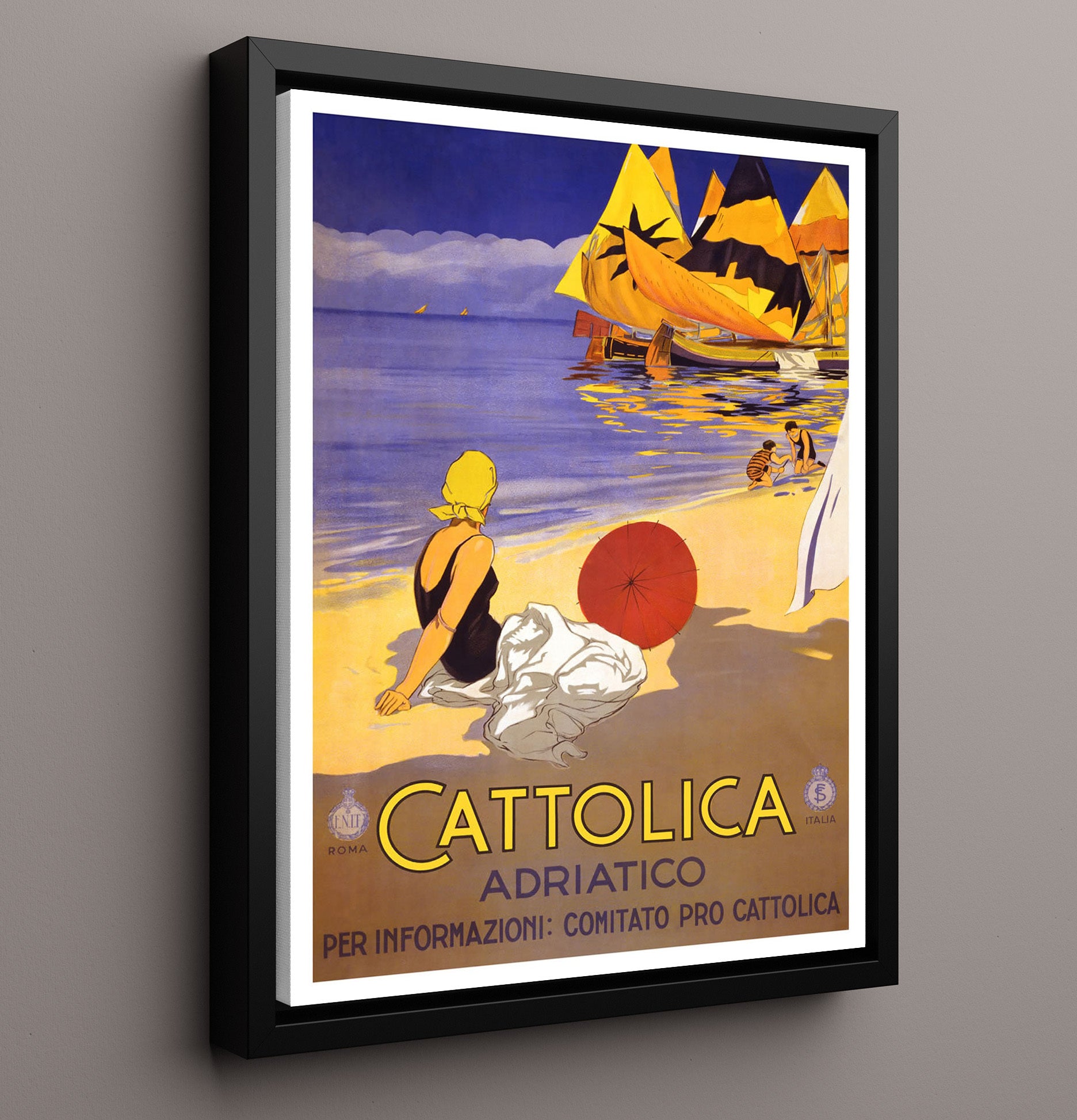 Cattolica Adriatic Coast Vintage Travel Print 16x20 Framed Canvas travel wall art print