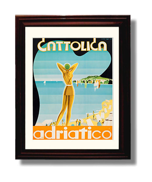 Cattolica Adriatico Vintage Travel Print 8x10 Beveled Frame travel wall art print