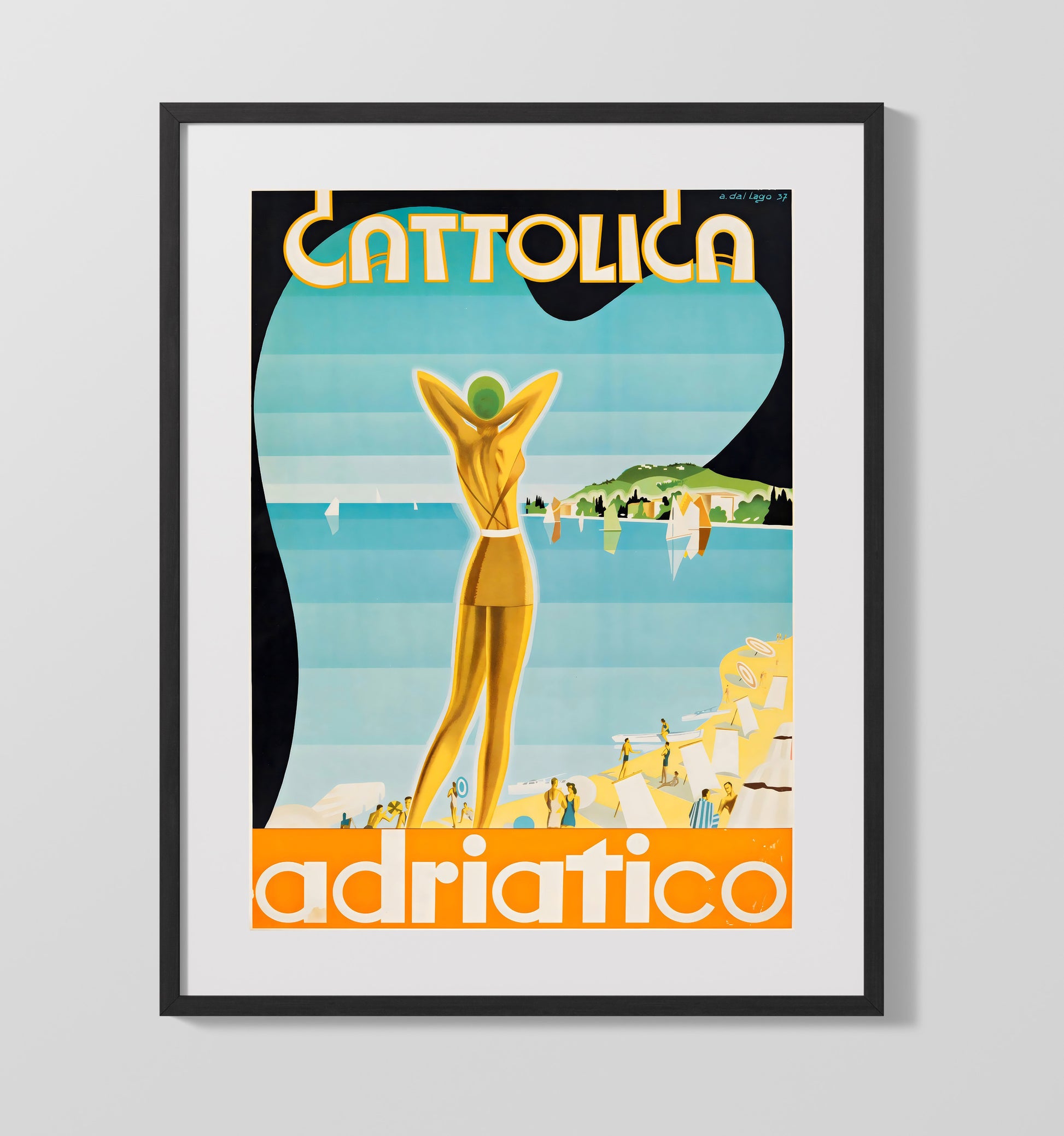 Cattolica Adriatico Vintage Travel Print 16x20 Gallery Frame travel wall art print