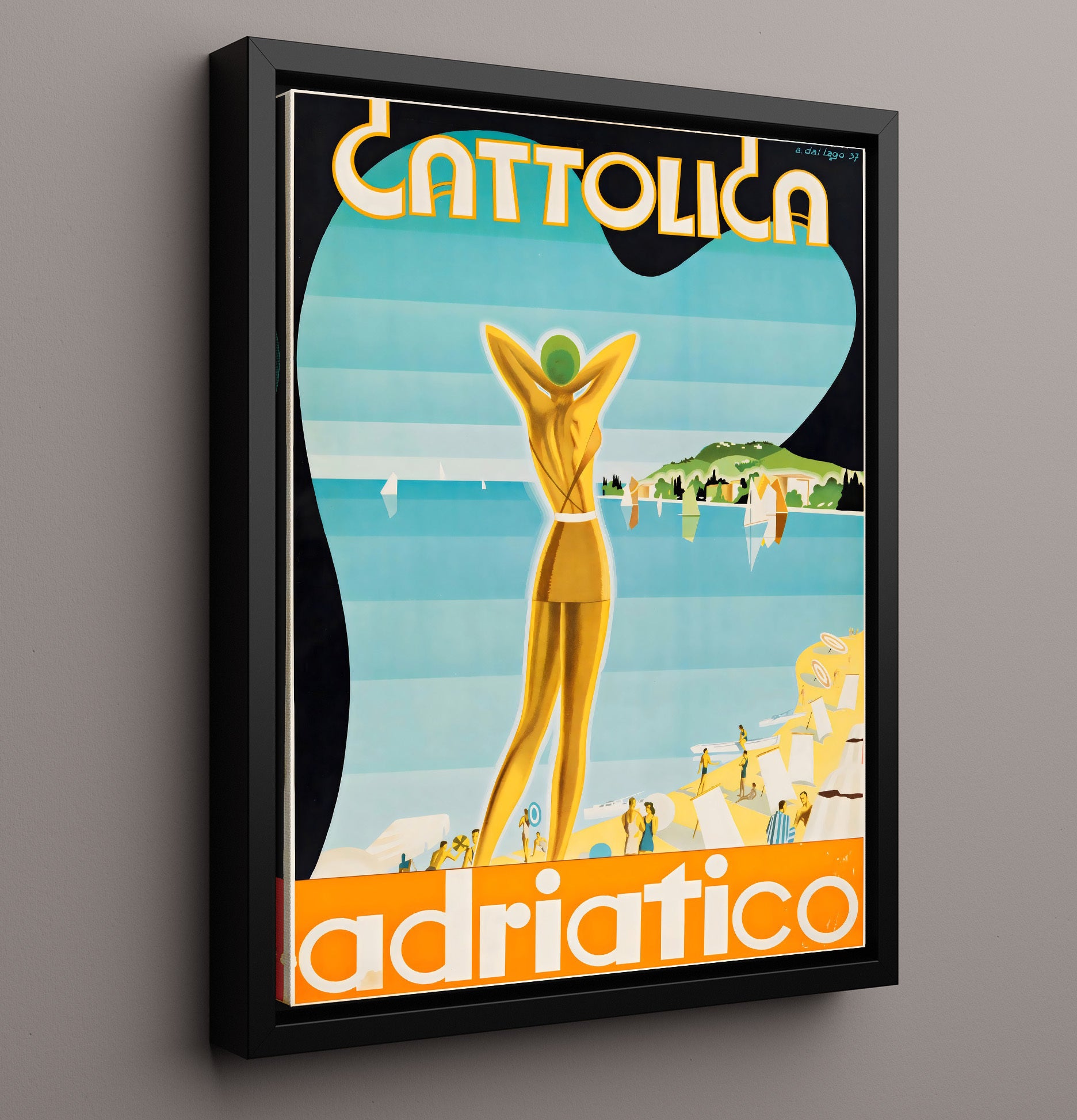 Cattolica Adriatico Vintage Travel Print 16x20 Framed Canvas travel wall art print