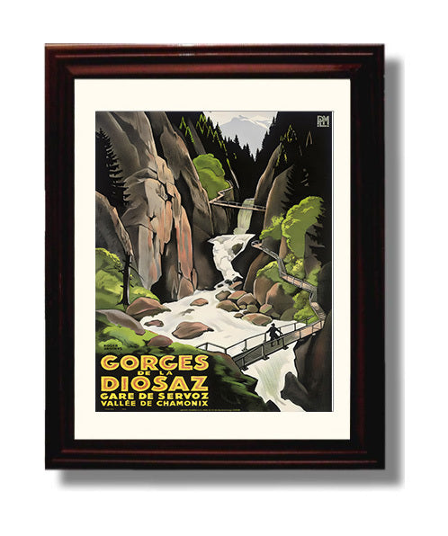 Chamonix Gorges de la Diosaz Vintage Travel Print 8x10 Beveled Frame travel wall art print