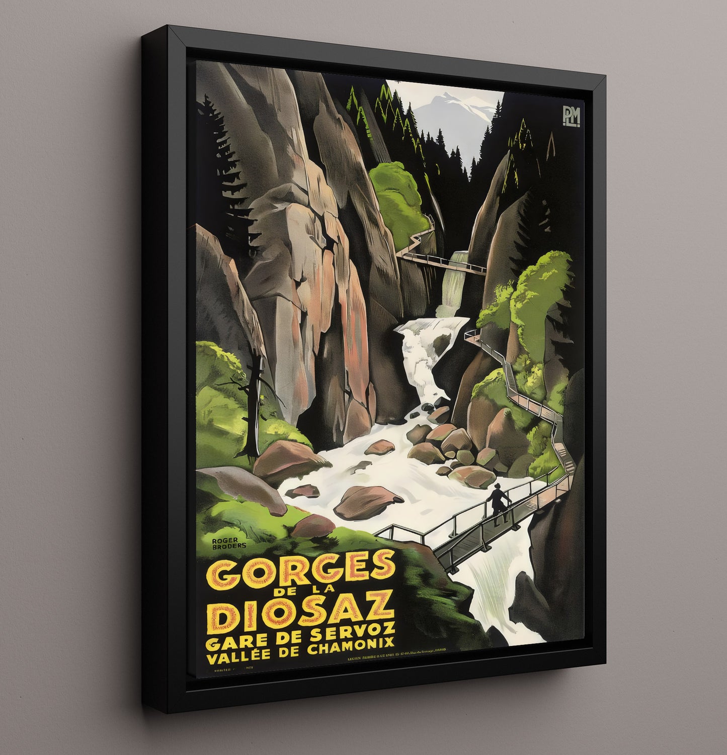 Chamonix Gorges de la Diosaz Vintage Travel Print 16x20 Framed Canvas travel wall art print