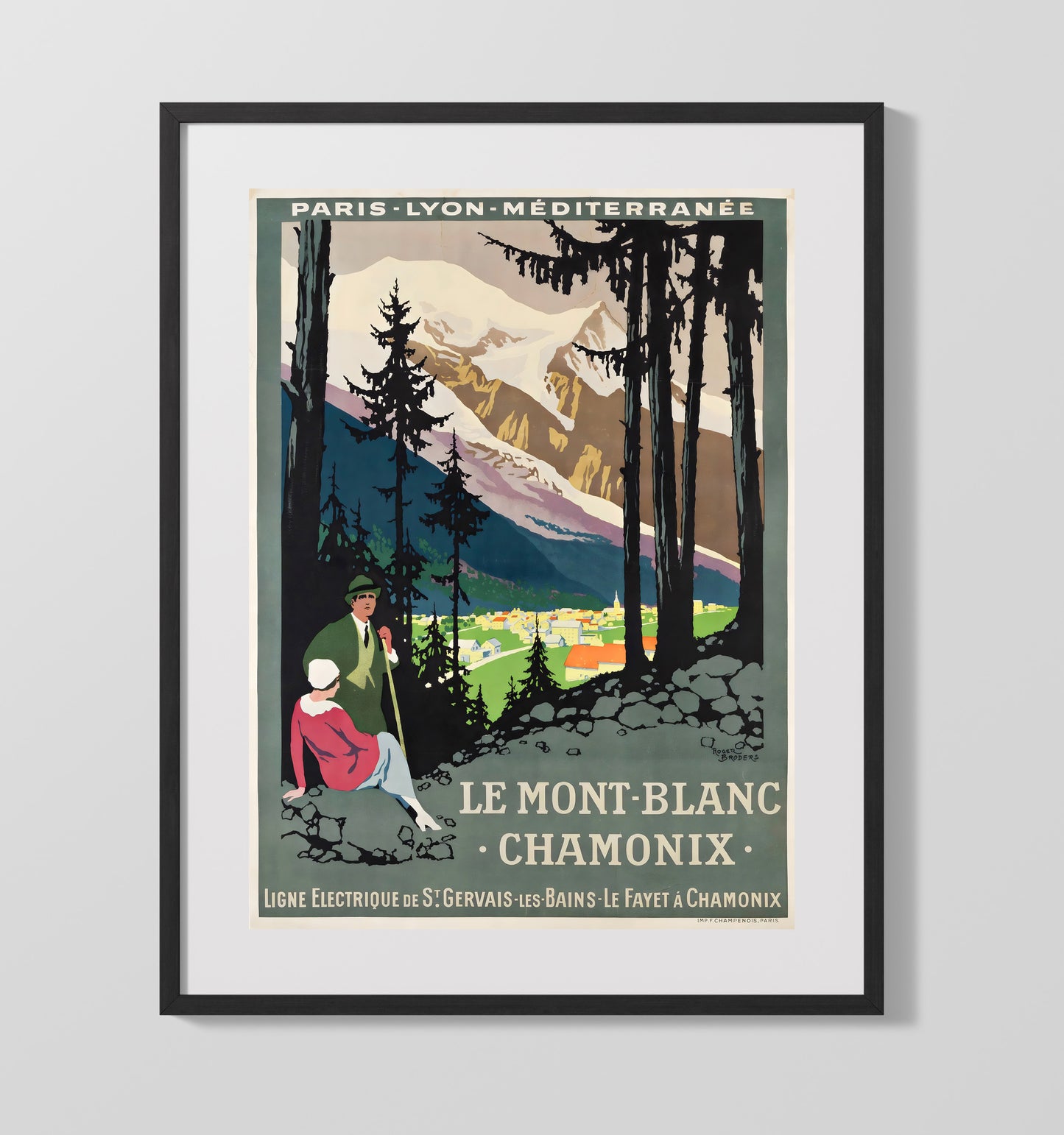 Chamonix Mont Blanc Vintage Travel Print 16x20 Gallery Frame travel wall art print