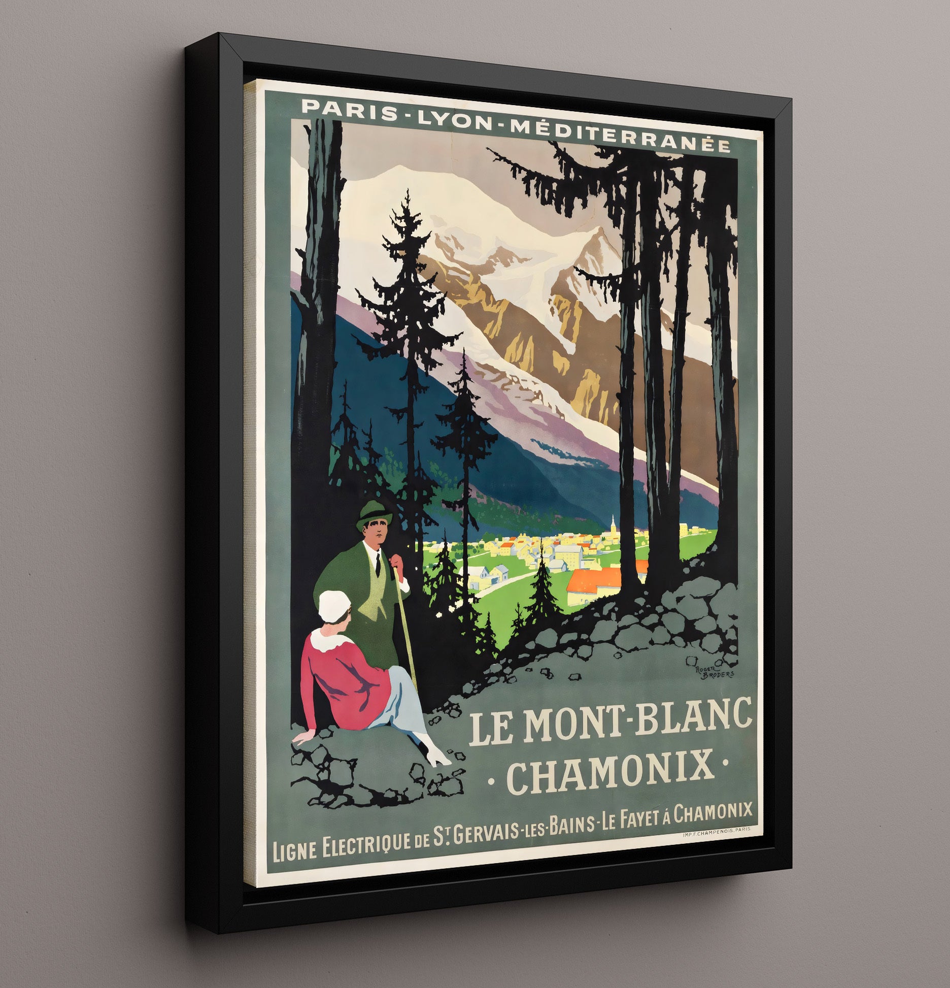 Chamonix Mont Blanc Vintage Travel Print 16x20 Framed Canvas travel wall art print