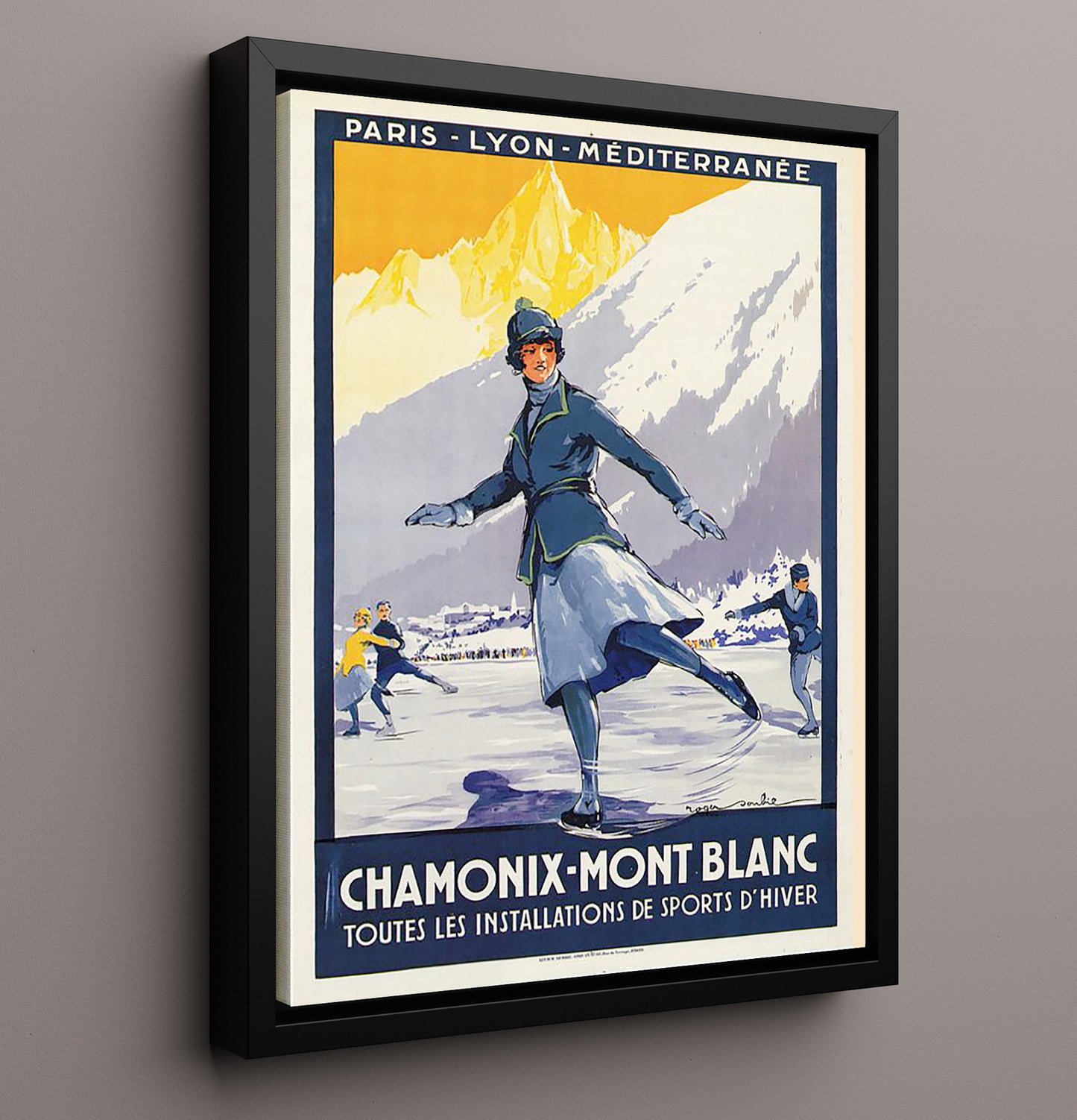 Chamonix Mont Blanc Winter Sports Vintage Travel Print 16x20 Framed Canvas travel wall art print