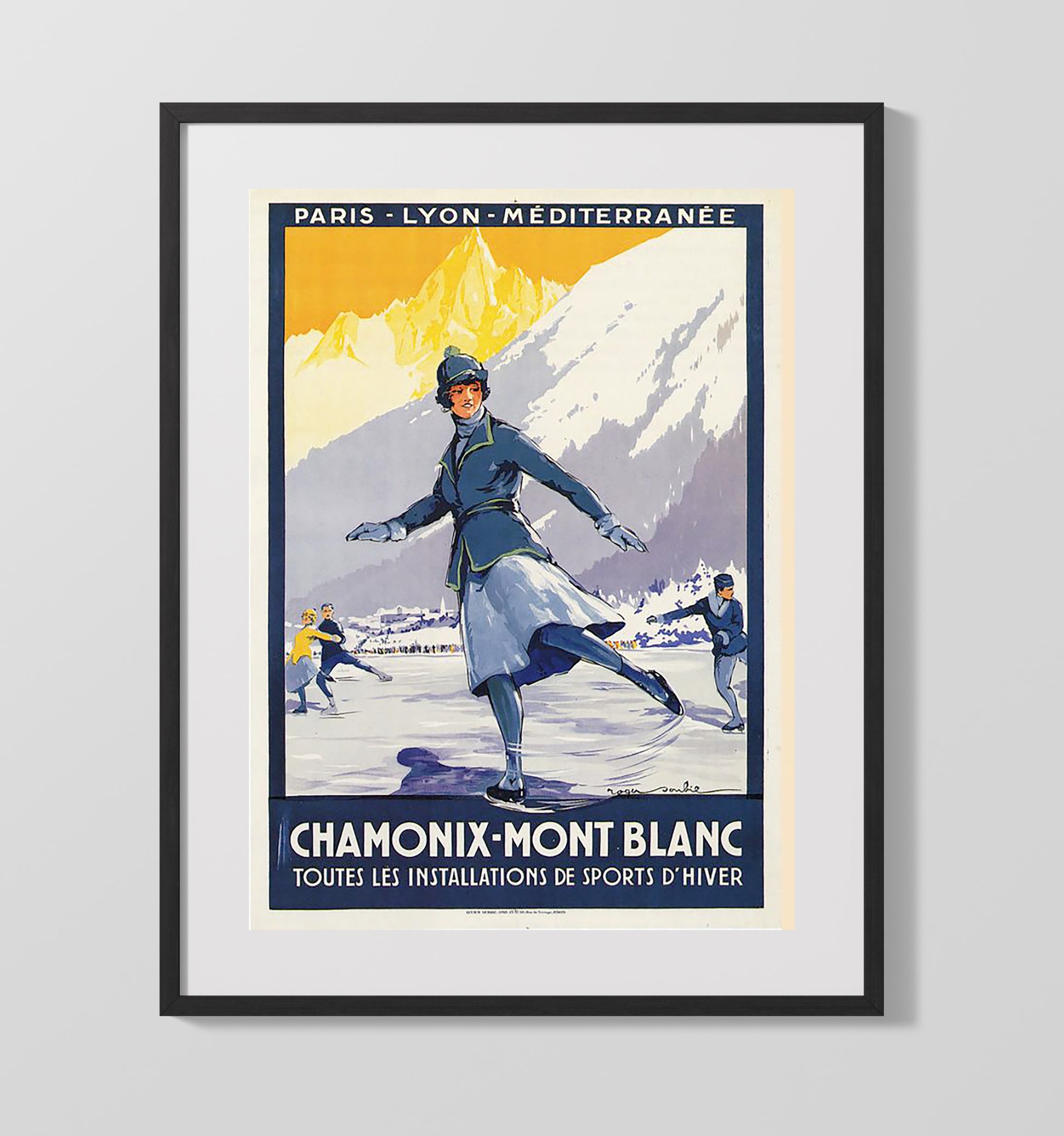 Chamonix Mont Blanc Winter Sports Vintage Travel Print 16x20 Gallery Frame travel wall art print