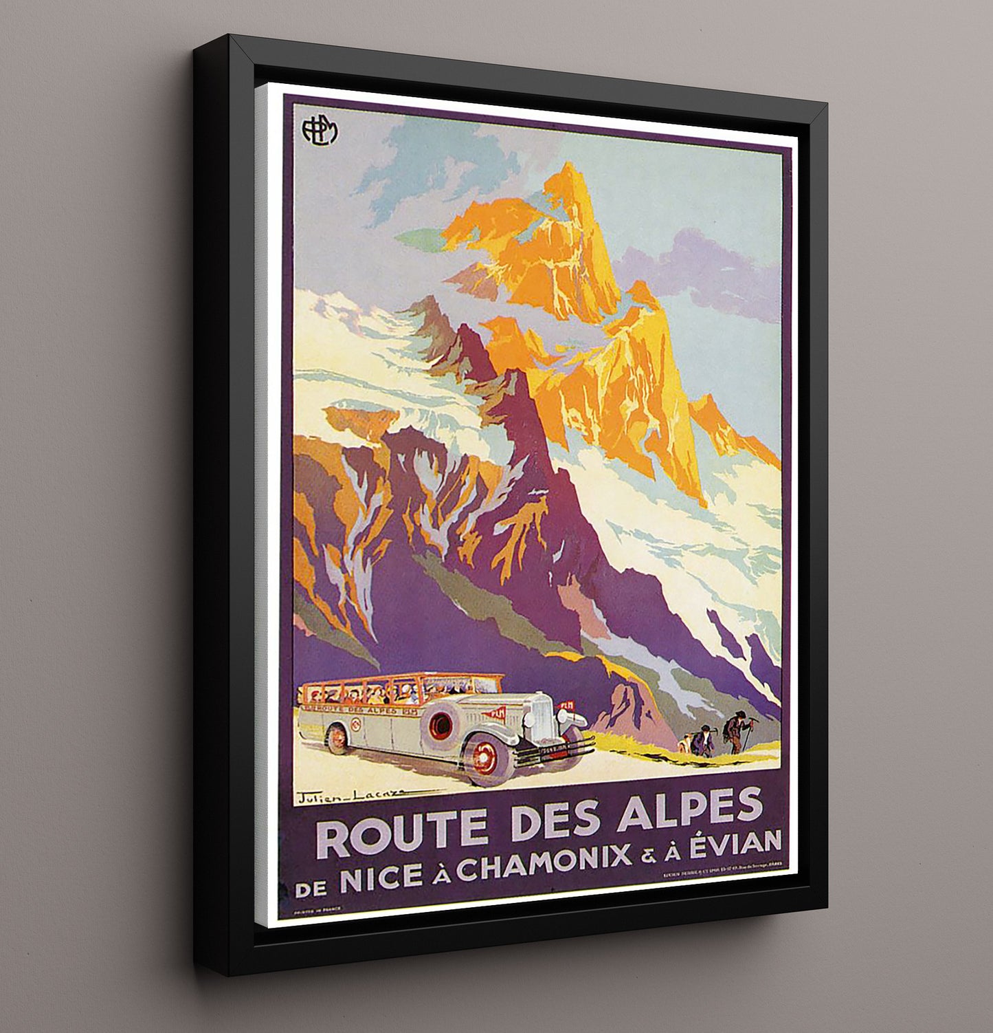 Chamonix Route des Alpes Vintage Travel Print 16x20 Framed Canvas travel wall art print