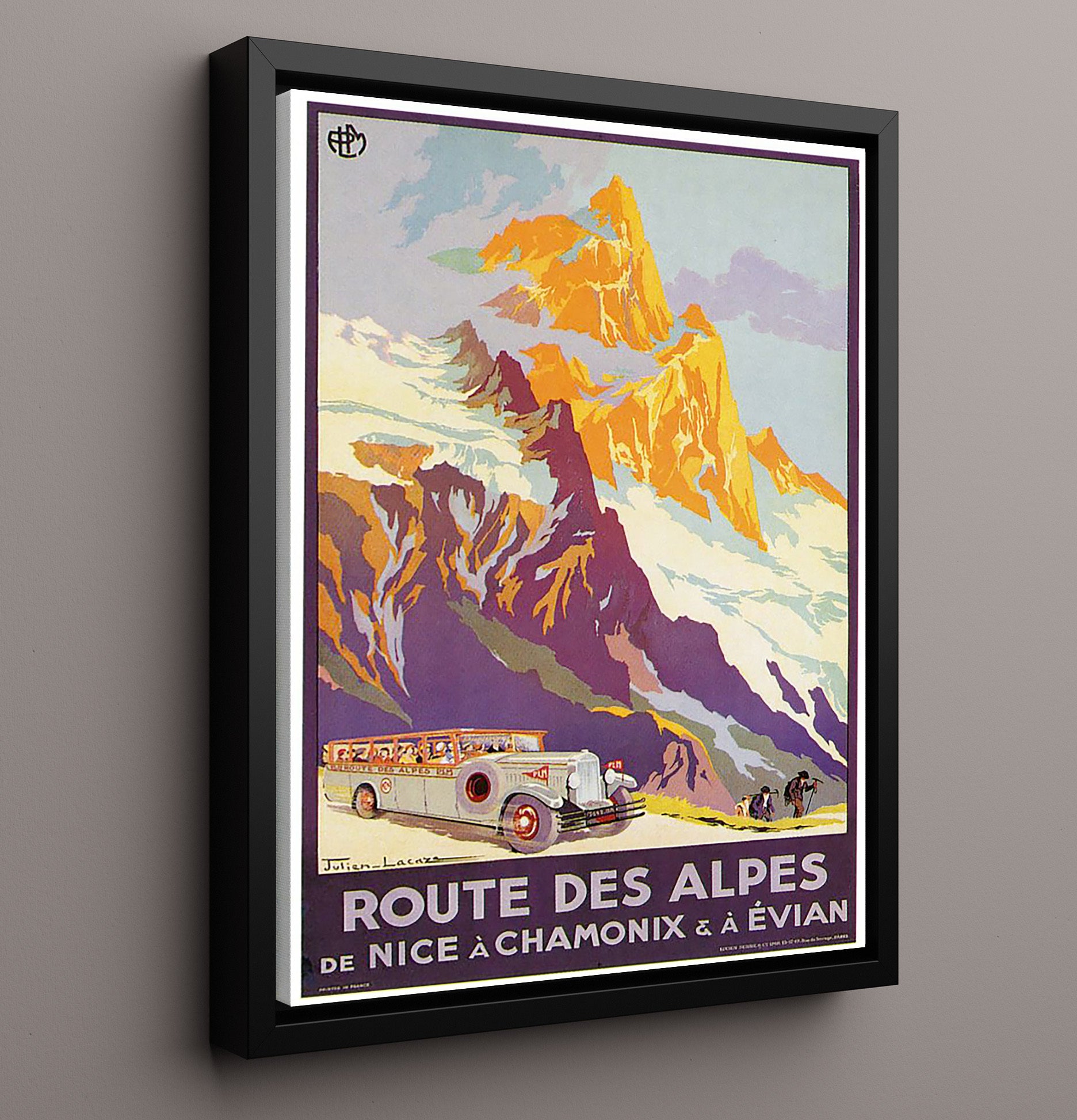 Chamonix Route des Alpes Vintage Travel Print 16x20 Framed Canvas travel wall art print