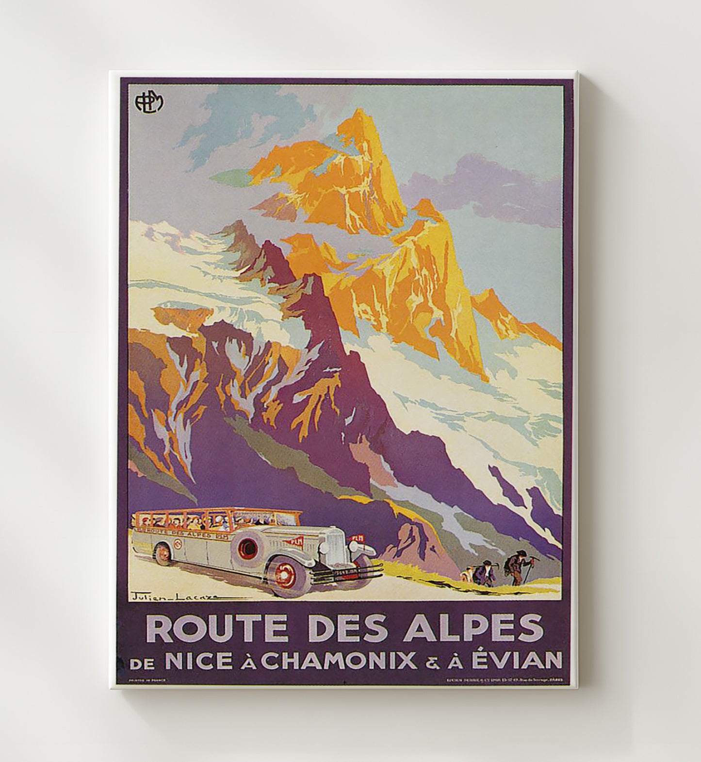 Chamonix Route des Alpes Vintage Travel Print 20x24 Canvas travel wall art print