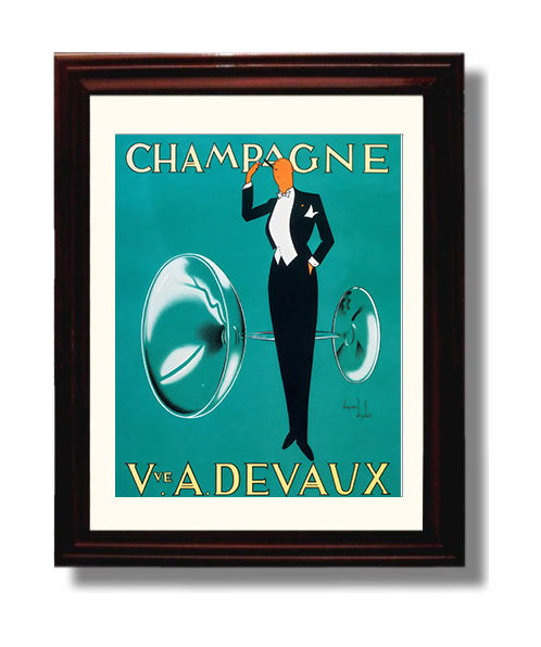 Champagne Veuve A. Devaux Vintage Travel Print 8x10 Beveled Frame travel wall art print