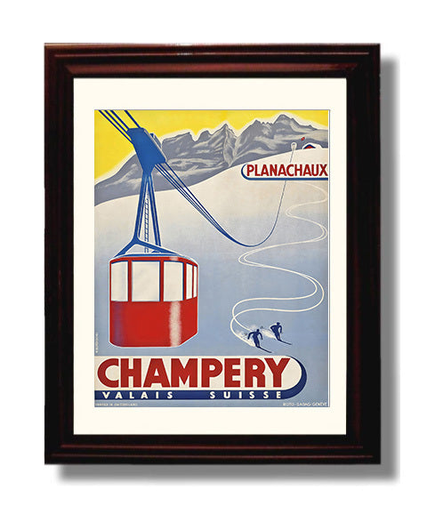 Classic Travel Poster - Champery - Planachaux Ski Cable Car