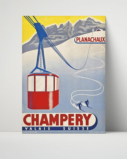 Classic Travel Unframed Poster -  Champery - Planachaux Ski Cable Car