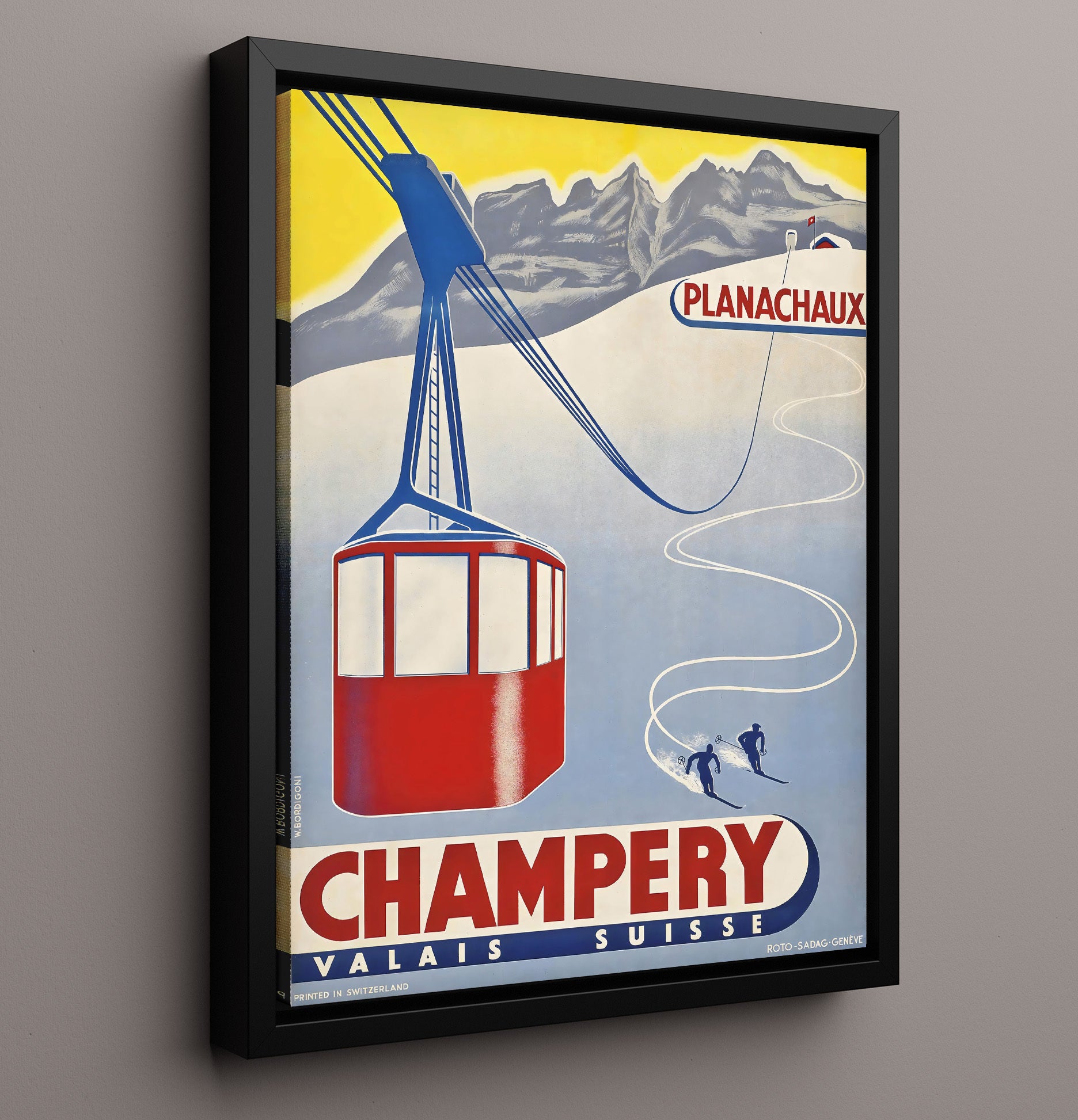 Champery Planachaux Ski Cable Car Vintage Travel Print 16x20 Framed Canvas travel wall art print