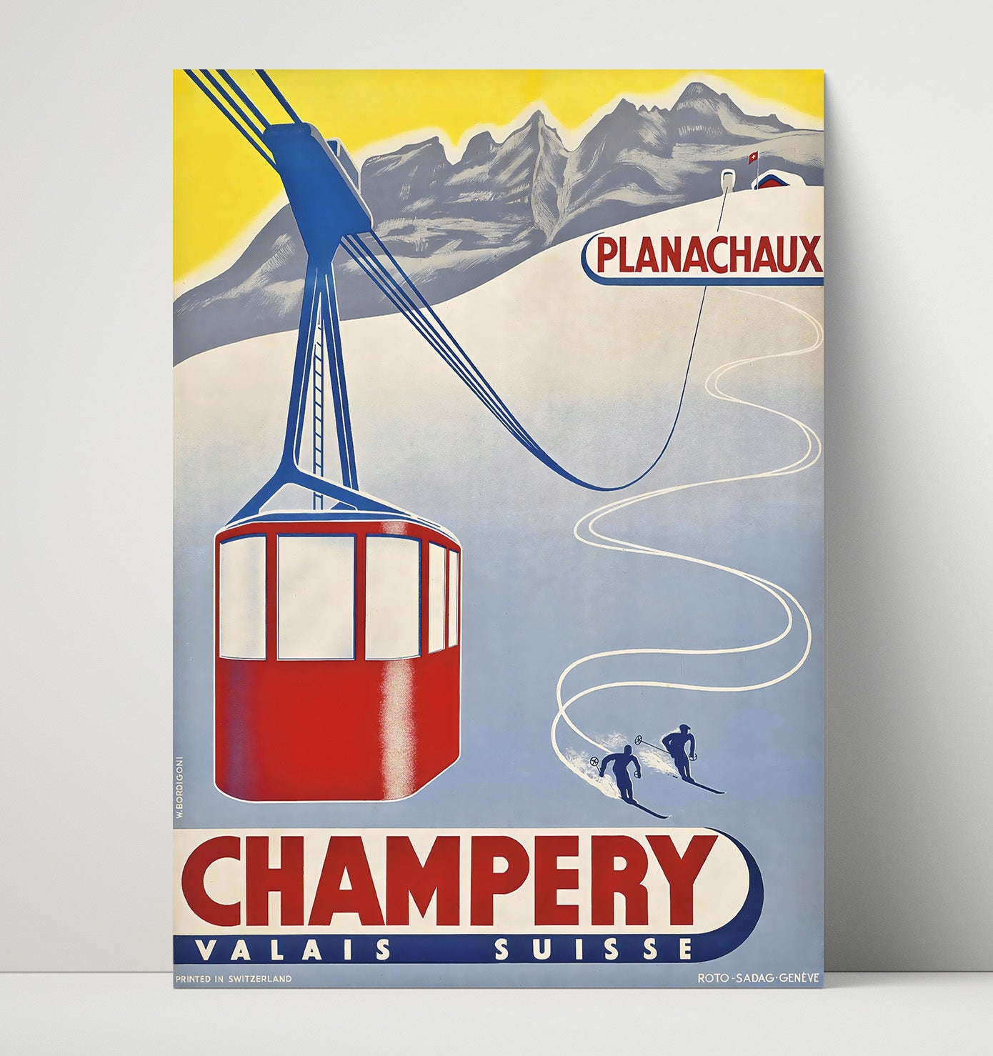 Champery Planachaux Ski Cable Car Vintage Travel Print 16x20 Unframed Print travel wall art print