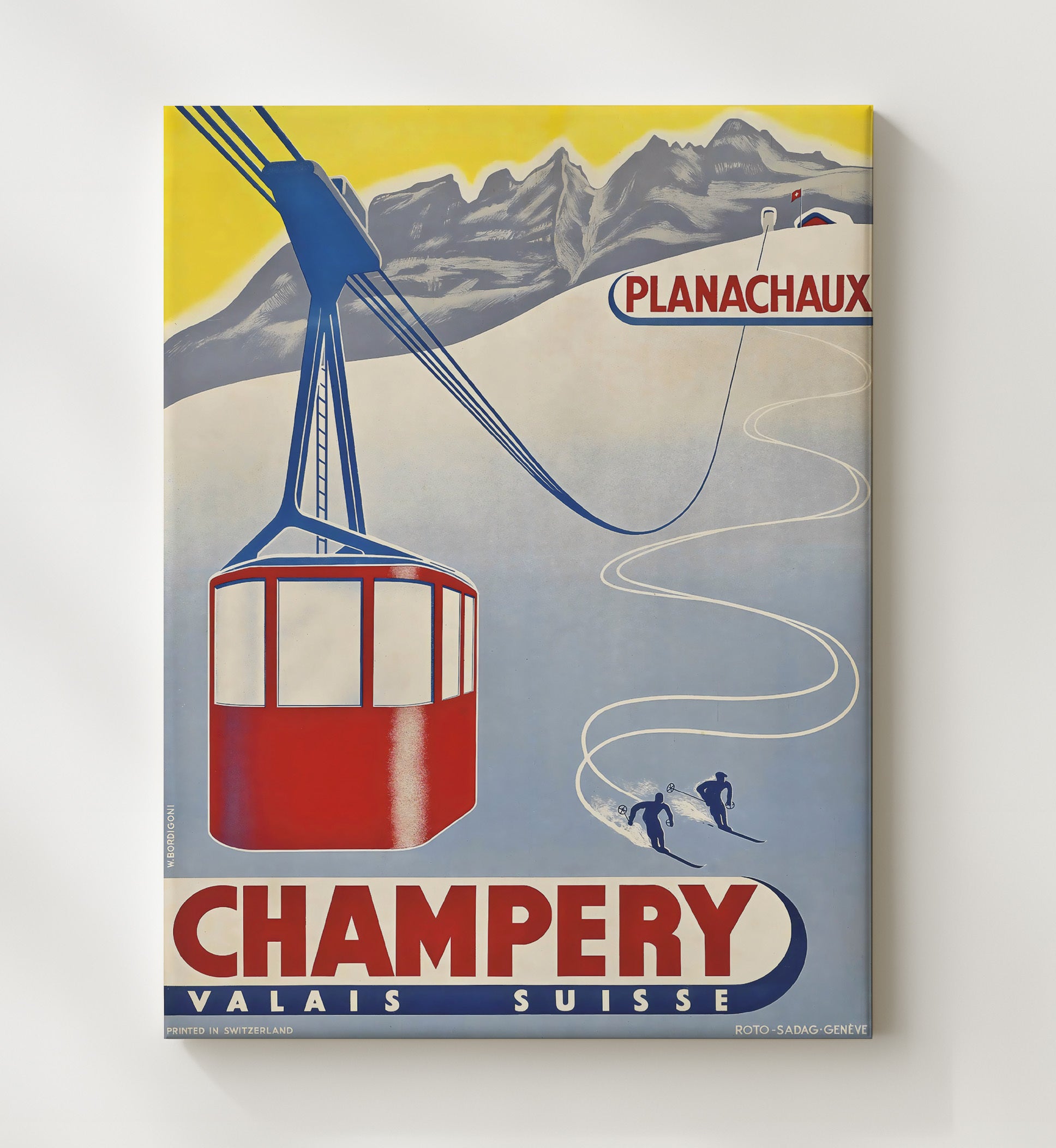 Champery Planachaux Ski Cable Car Vintage Travel Print 20x24 Canvas travel wall art print