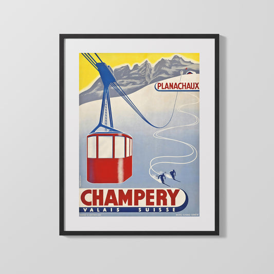 Classic Travel Poster - Champery - Planachaux Ski Cable Car
