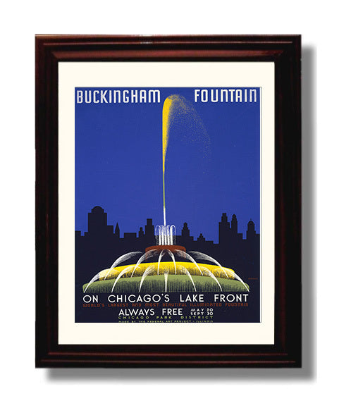 Chicago Buckingham Fountain travel poster wall art 8x10 Canvas