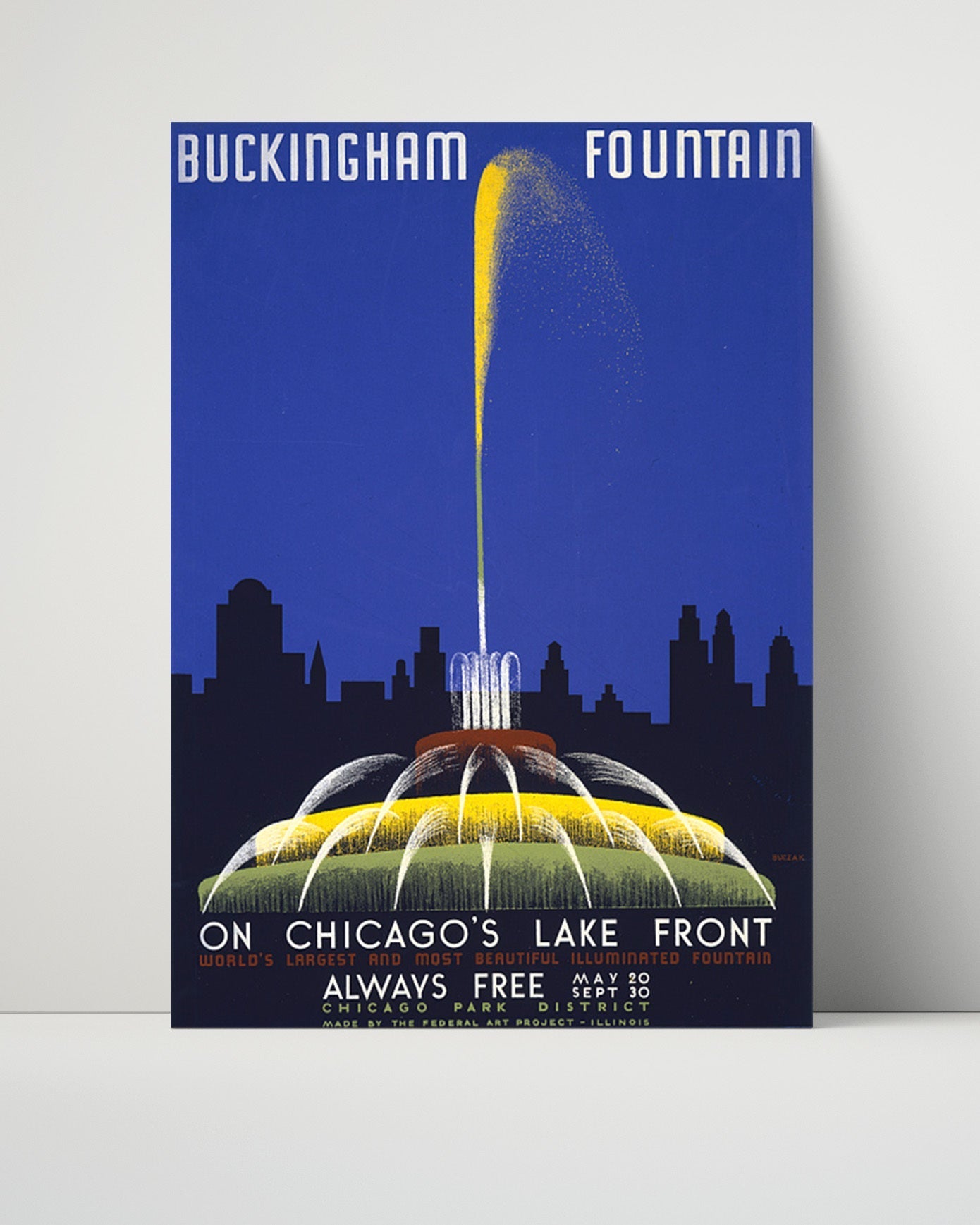 Classic Travel Unframed Poster -  Chicago - Buckingham Fountain