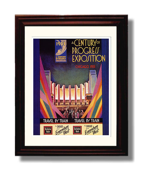 Chicago Century of Progress Exposition 1933 Vintage Travel Print 8x10 Beveled Frame travel wall art print