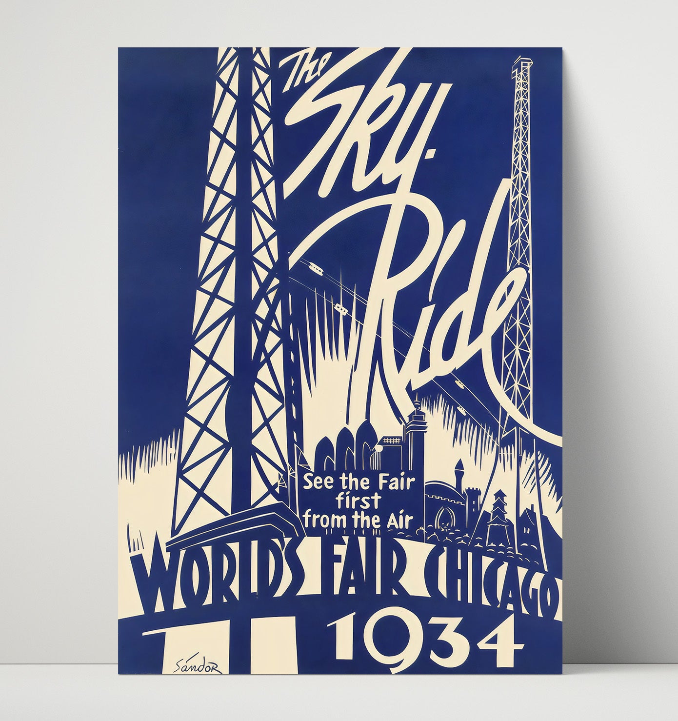 Chicago Sky Ride Vintage Travel Print 16x20 Unframed Print travel wall art print
