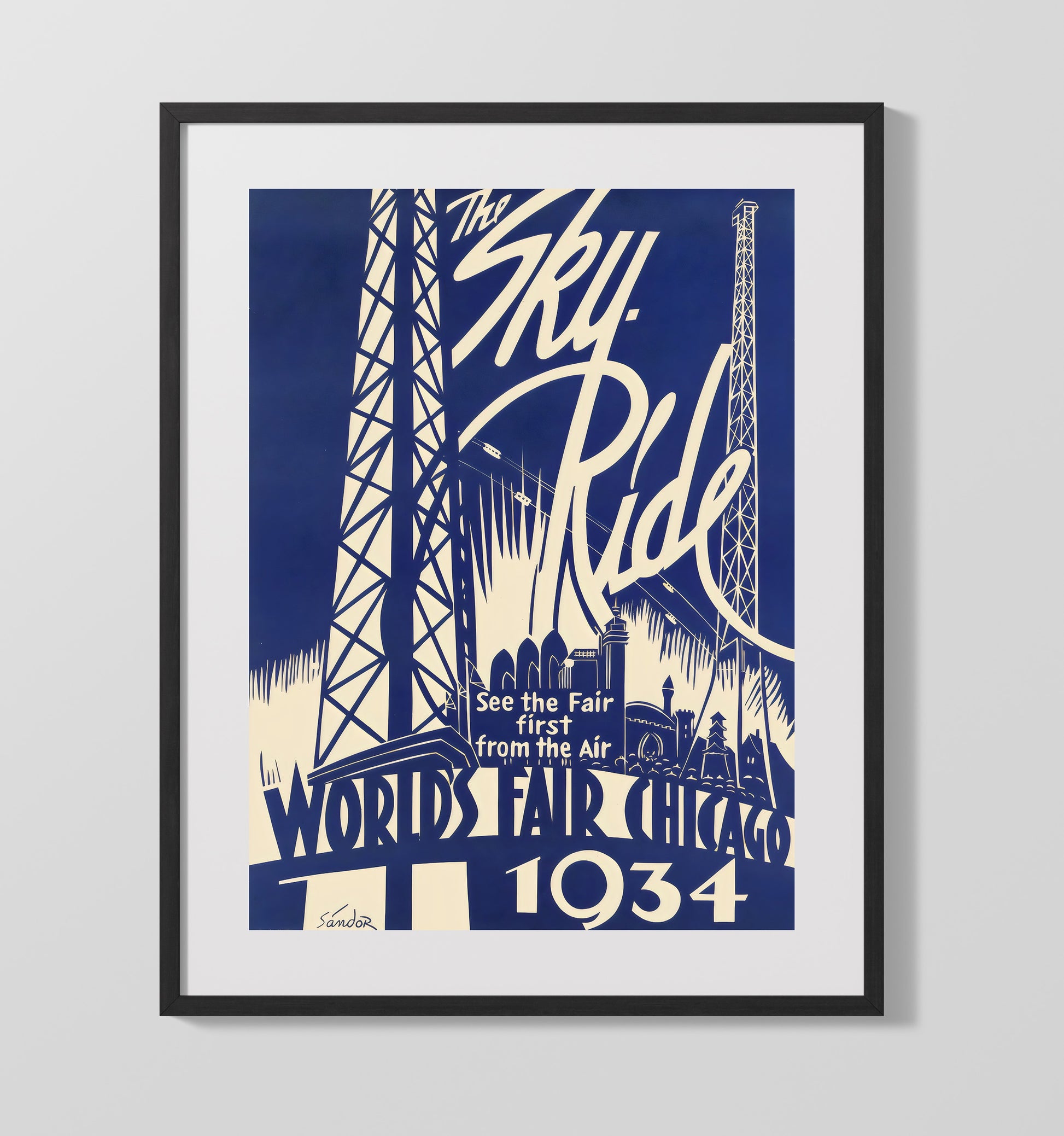 Chicago Sky Ride Vintage Travel Print 16x20 Gallery Frame travel wall art print