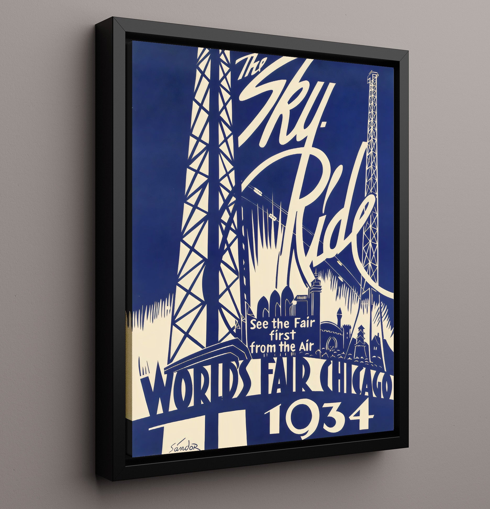 Chicago Sky Ride Vintage Travel Print 16x20 Framed Canvas travel wall art print