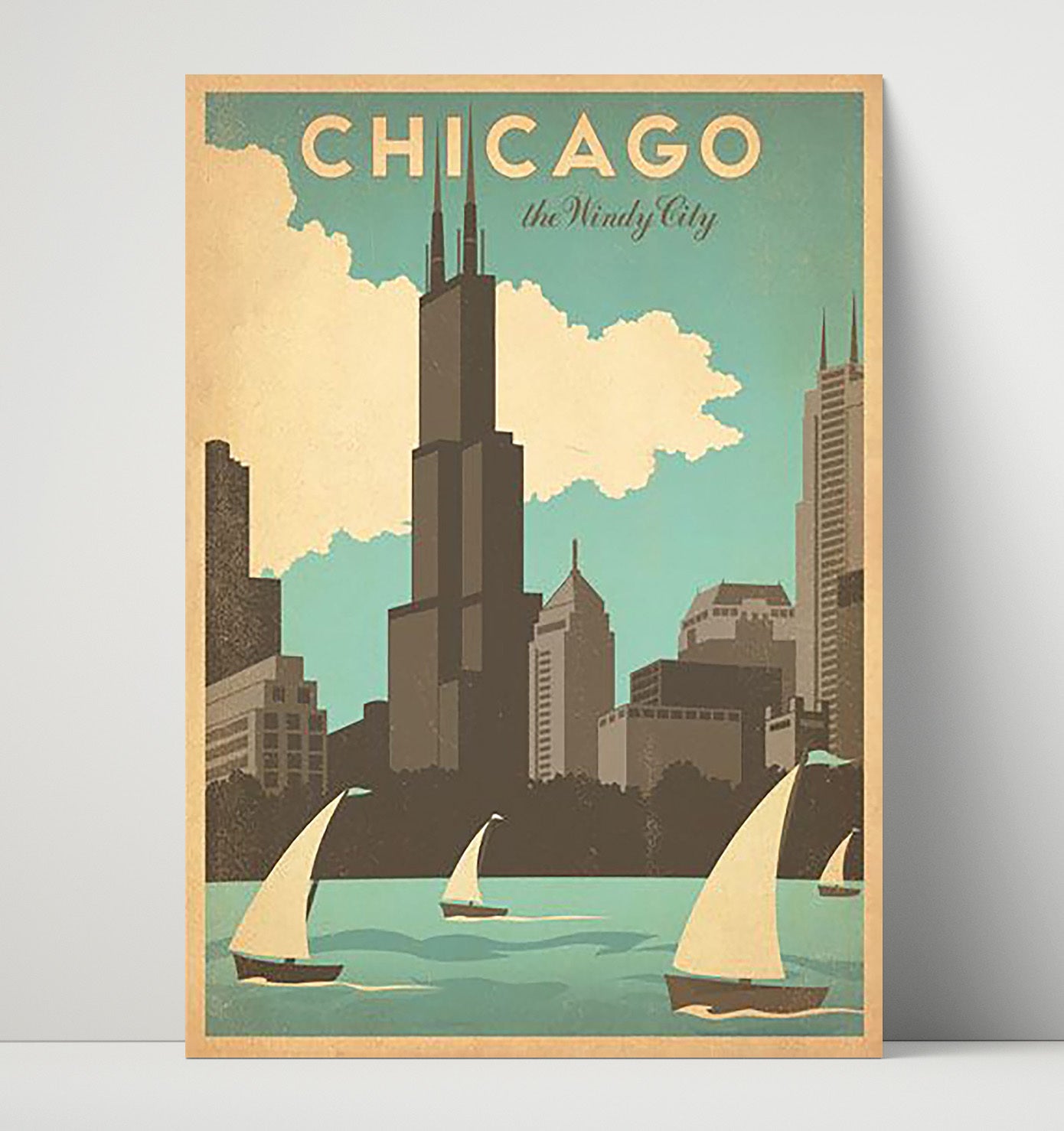 Chicago The Windy City Vintage Travel Print 16x20 Unframed Print travel wall art print