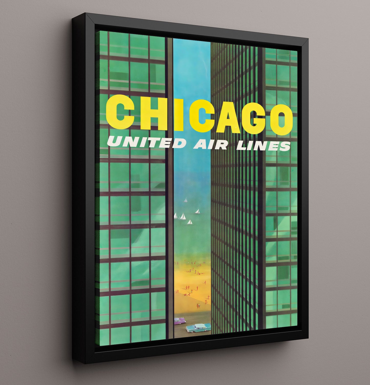 Chicago United Air Lines Vintage Travel Print 16x20 Framed Canvas travel wall art print