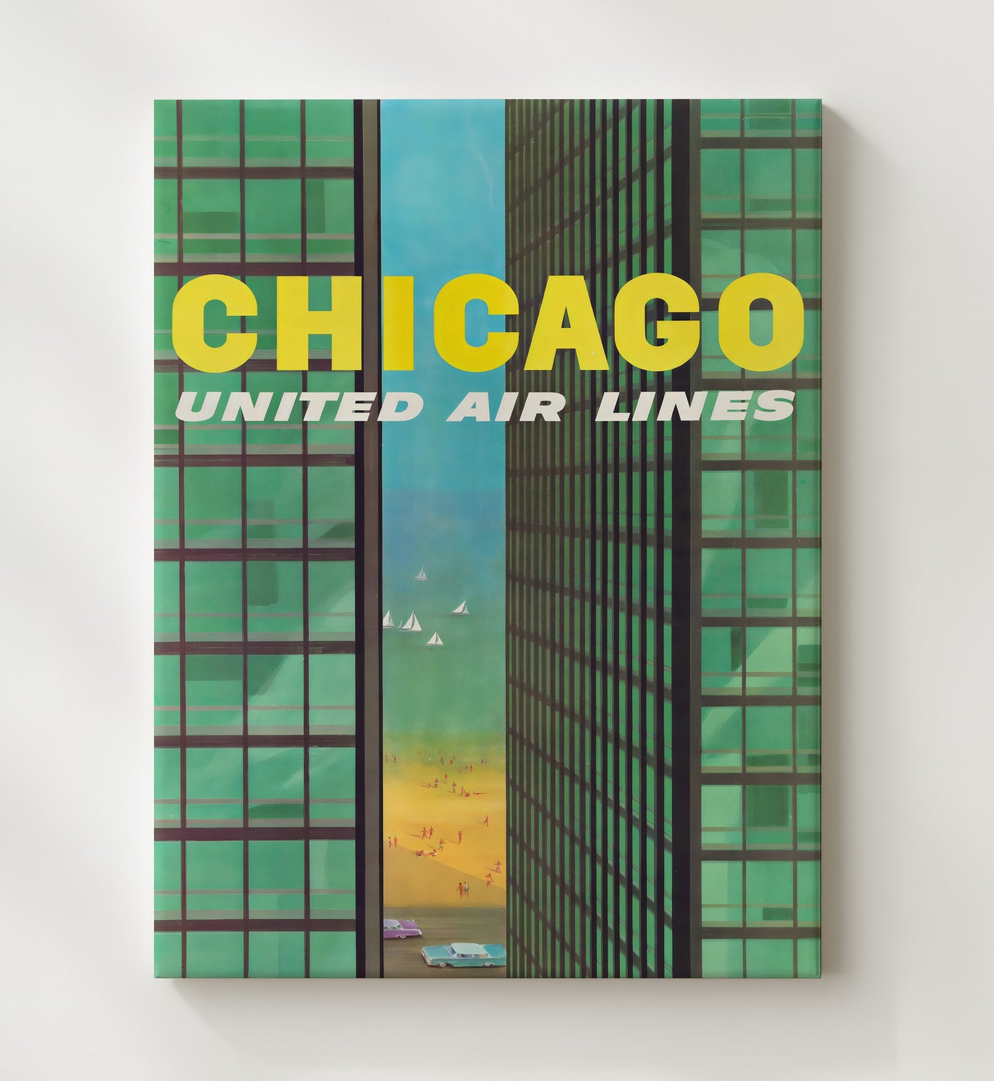 Chicago United Air Lines Vintage Travel Print 20x24 Canvas travel wall art print