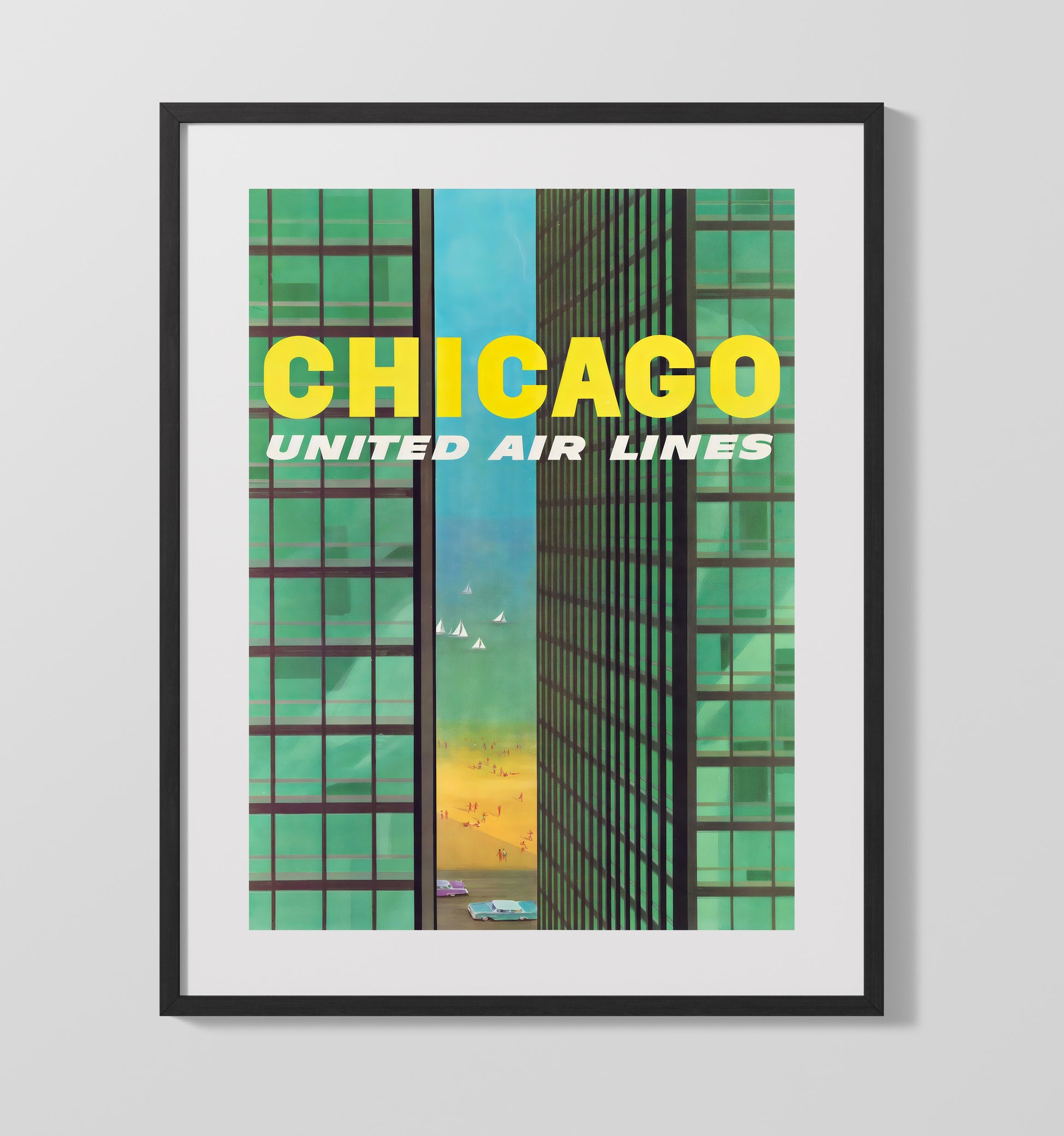 Chicago United Air Lines Vintage Travel Print 16x20 Gallery Frame travel wall art print